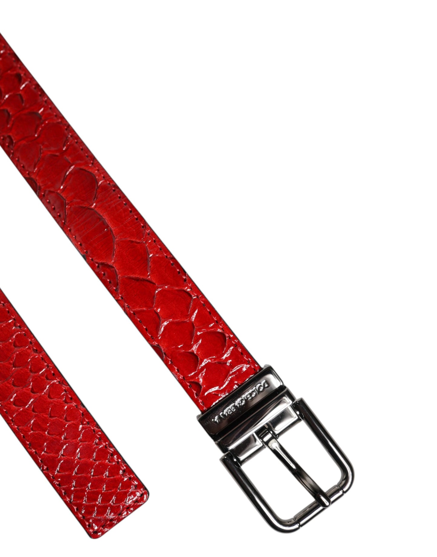 Dolce & Gabbana Red Exotic Leather Brass Metal Buckle Belt