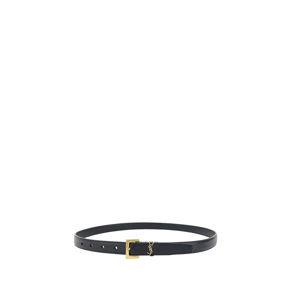 Saint Laurent Black Calf Leather Bos Taurus Thin Belt