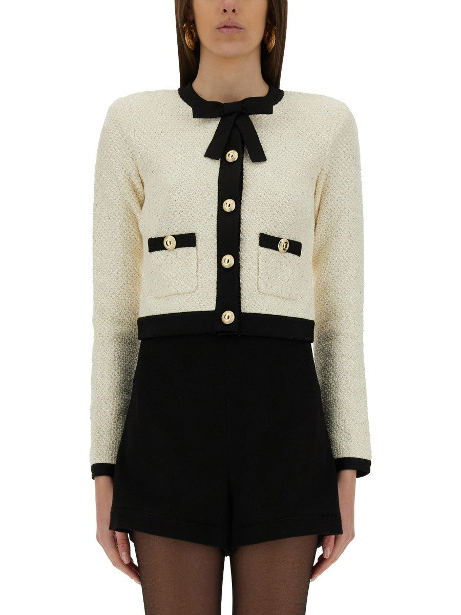 SELF-PORTRAIT CARDIGAN WITH BOW AND SEQUINS