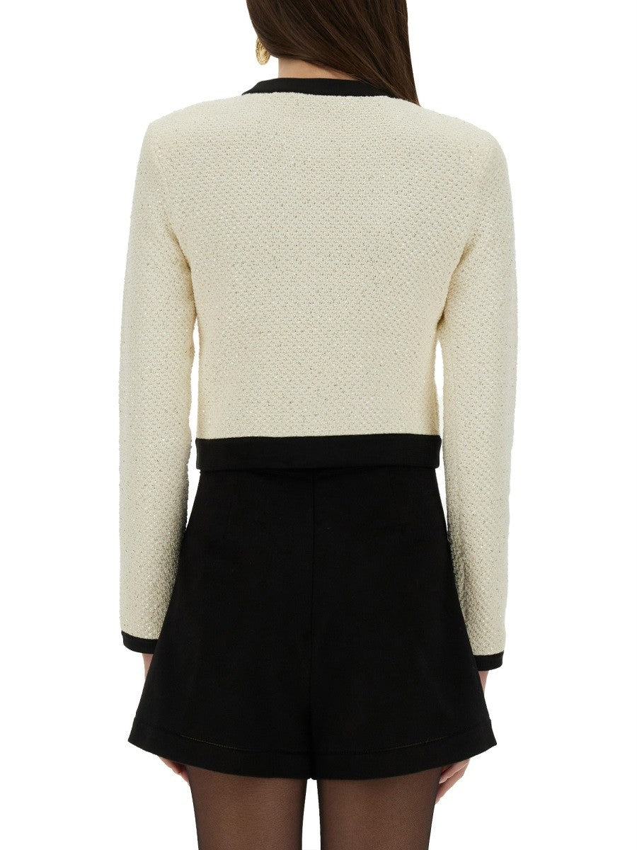 SELF-PORTRAIT CARDIGAN WITH BOW AND SEQUINS