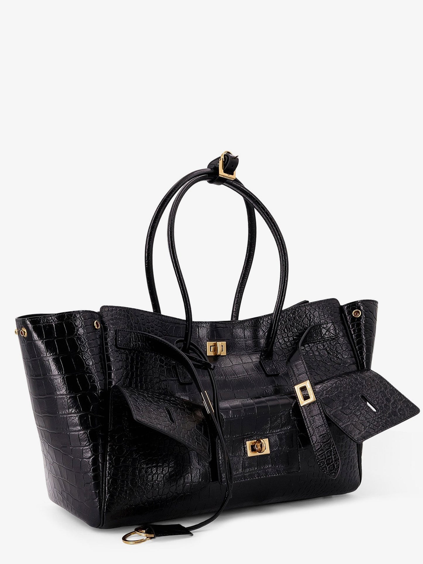 Balenciaga Carry All Bel Air leather shoulder bag with croco effect