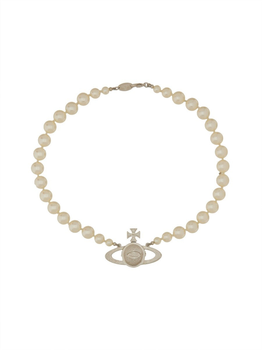 Vivienne Westwood PEARL CHOKER WITH ORB BAS-RELIEF