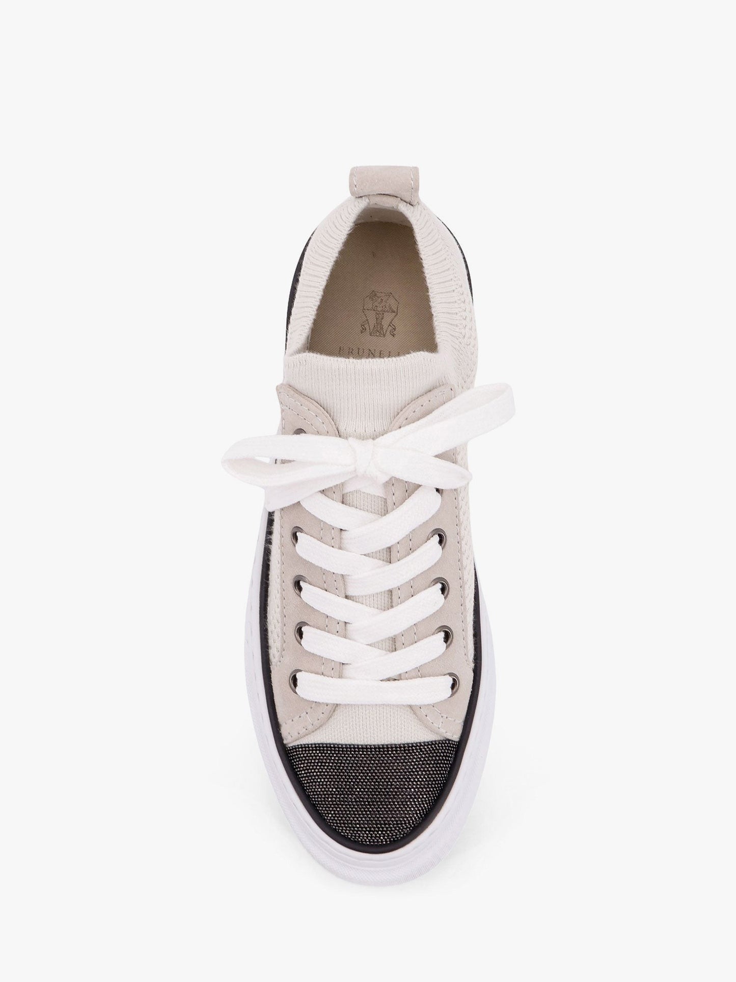 Brunello Cucinelli Cotton knit and suede sneakers with precious toe