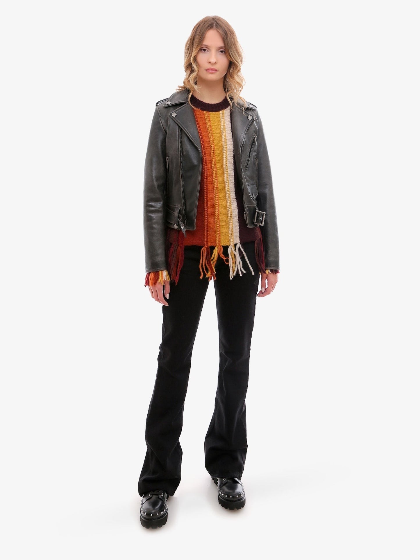 Golden Goose Deluxe Brand Destiny slim fit leather biker with lived-in effect