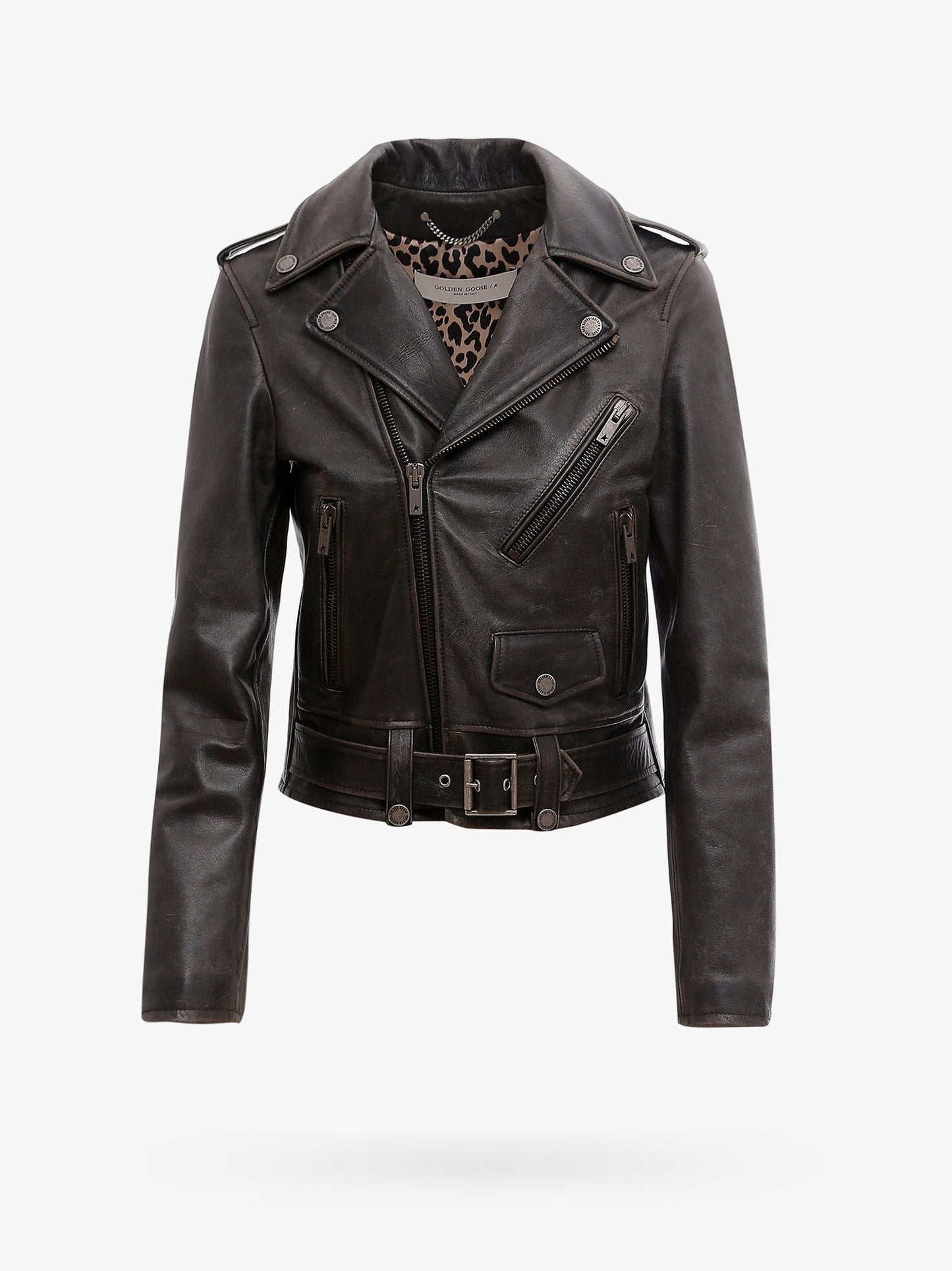 Golden Goose Deluxe Brand Destiny slim fit leather biker with lived-in effect