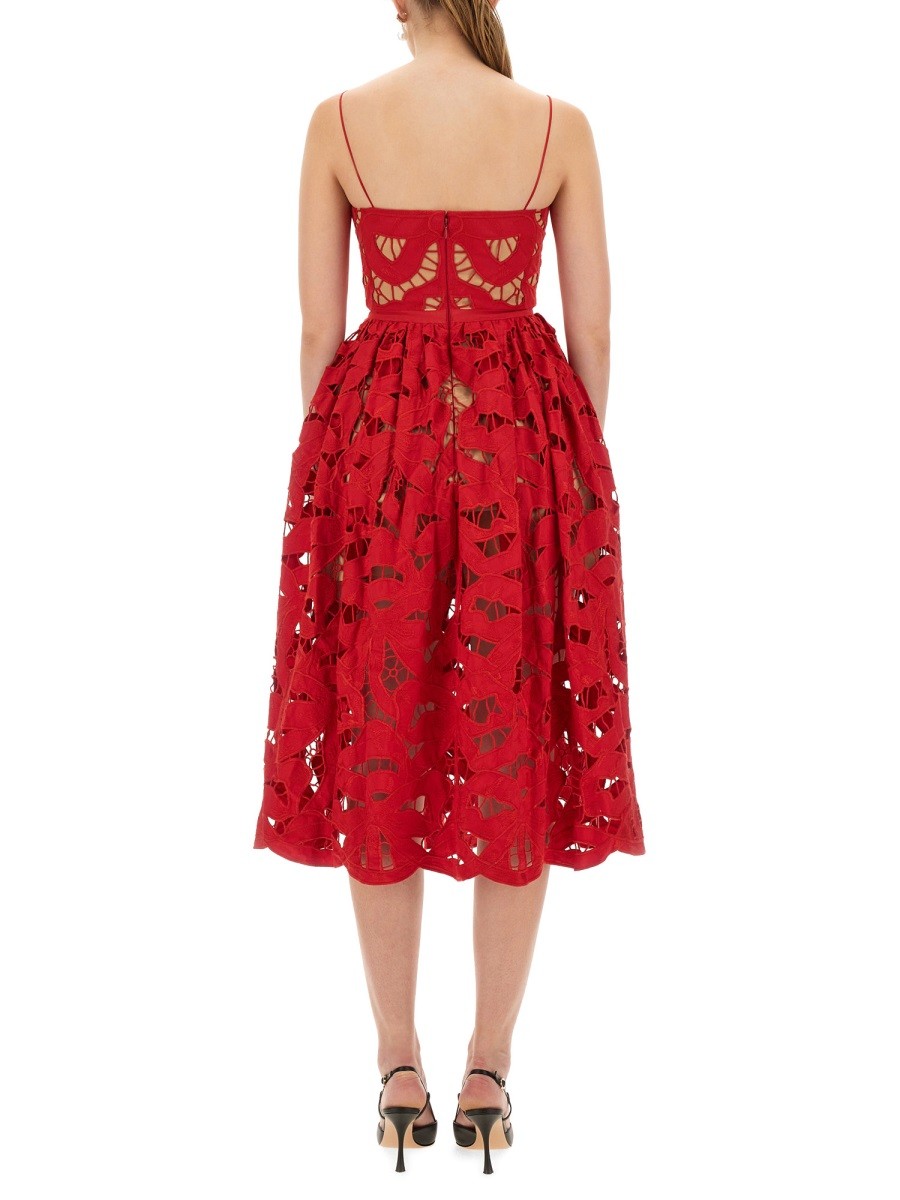 SELF-PORTRAIT EMBROIDERED MIDI DRESS WITH BOW
