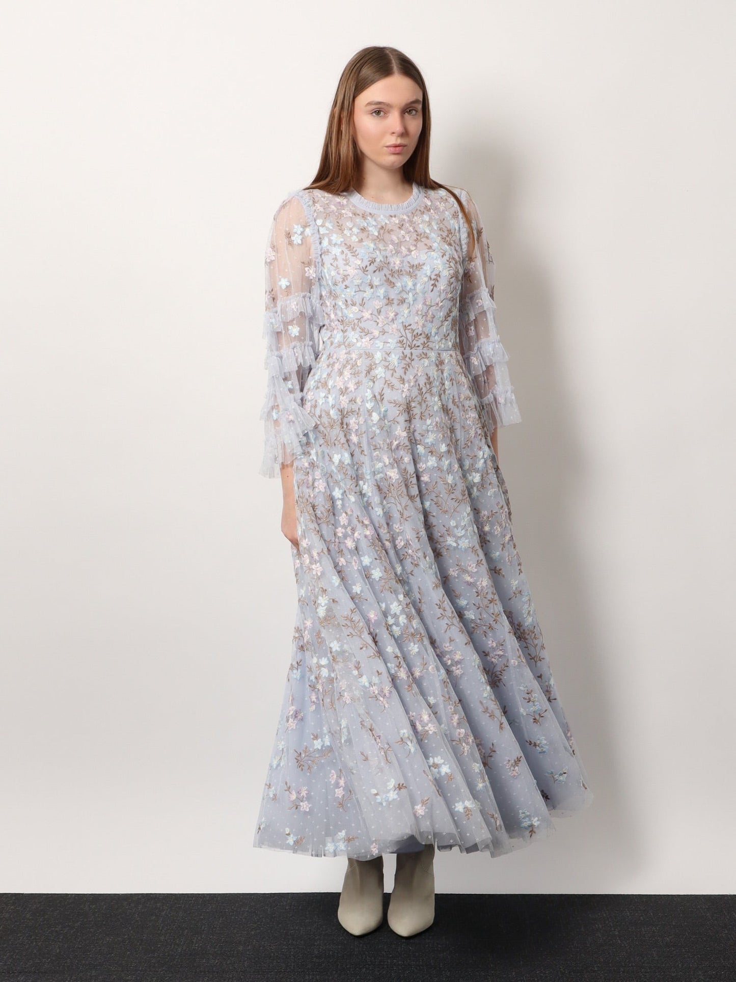 NEEDLE & THREAD Embroidered tulle long dress