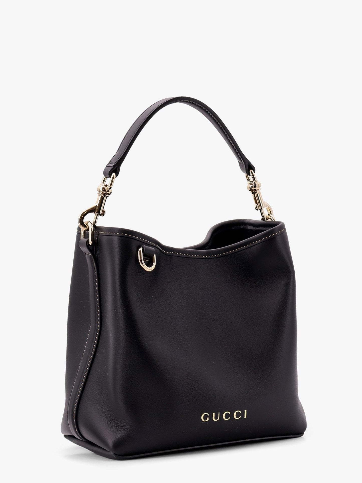 Gucci Gg emblem leather bucket bag with frontal logo
