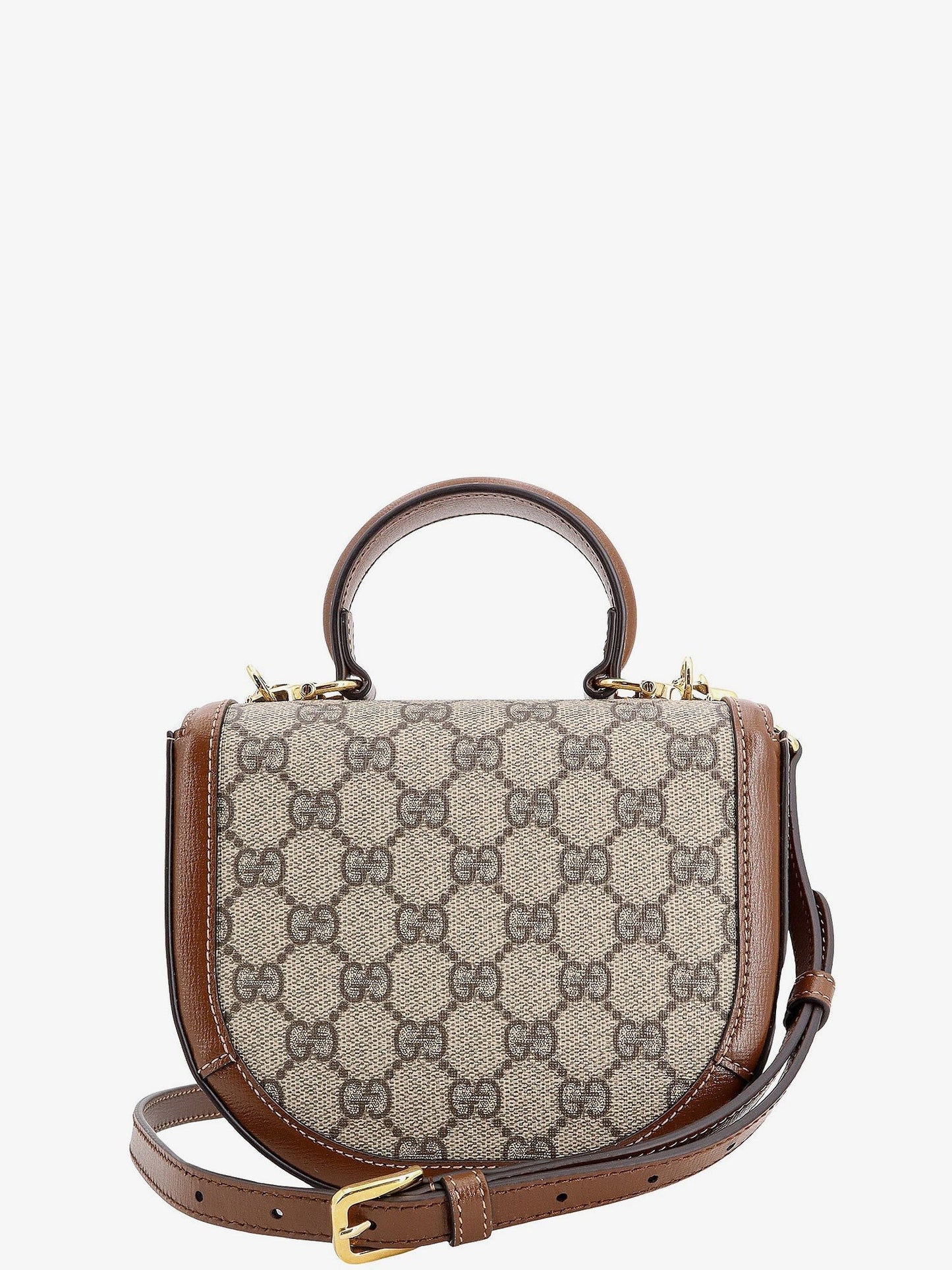 Gucci Gg supreme fabric and leather handbag with iconic horsebit