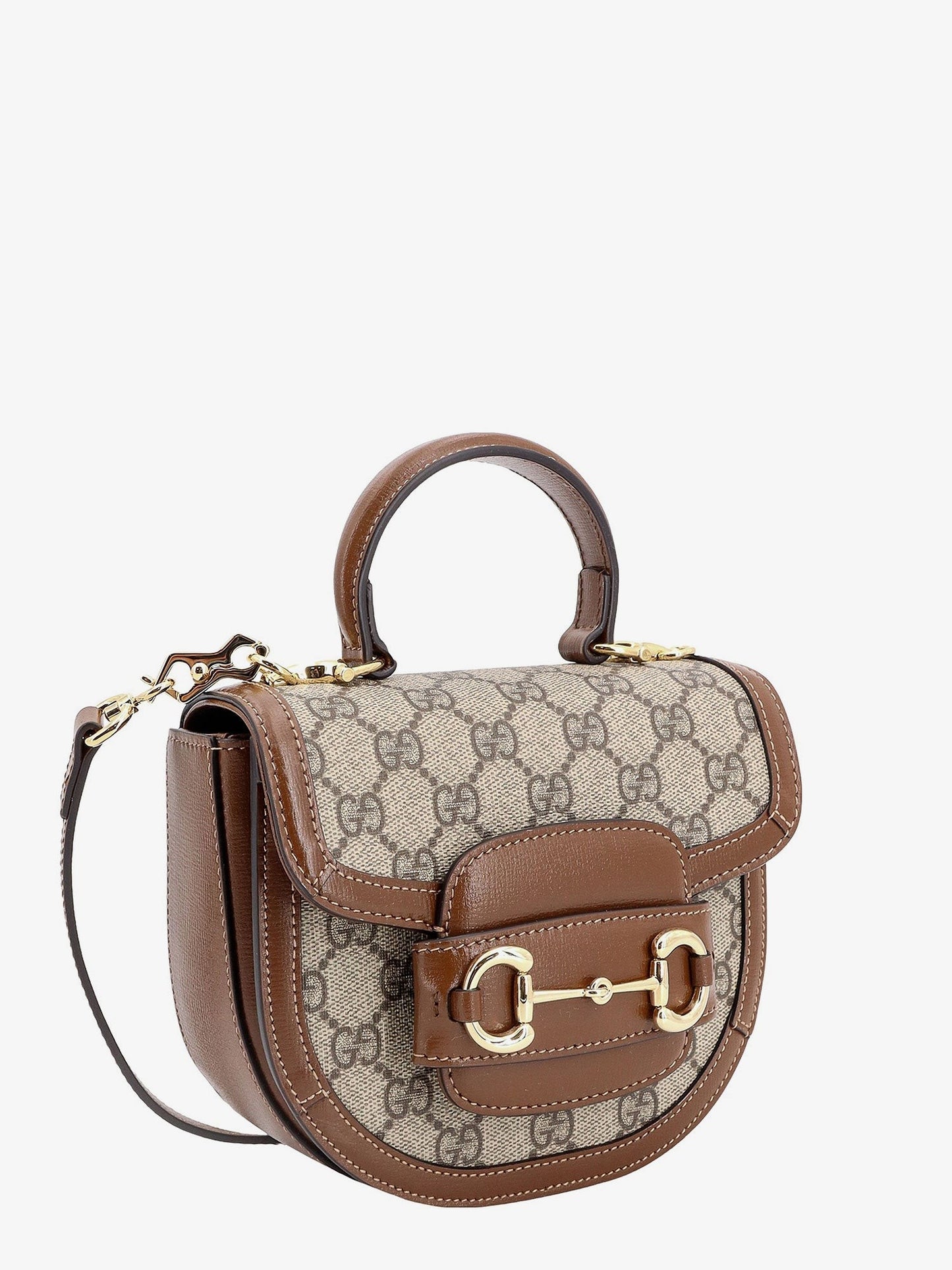 Gucci Gg supreme fabric and leather handbag with iconic horsebit