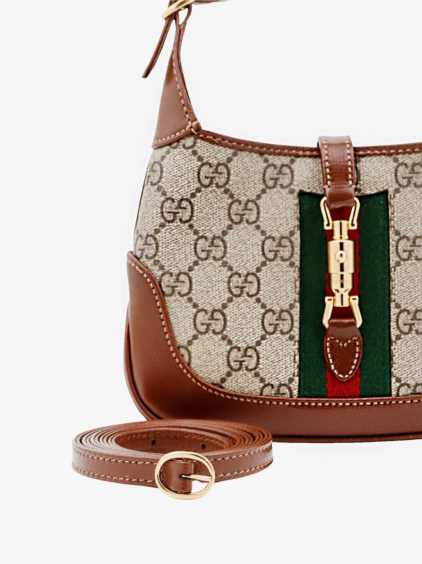 Gucci Gg supreme fabric and leather shoulder bag with iconic web band