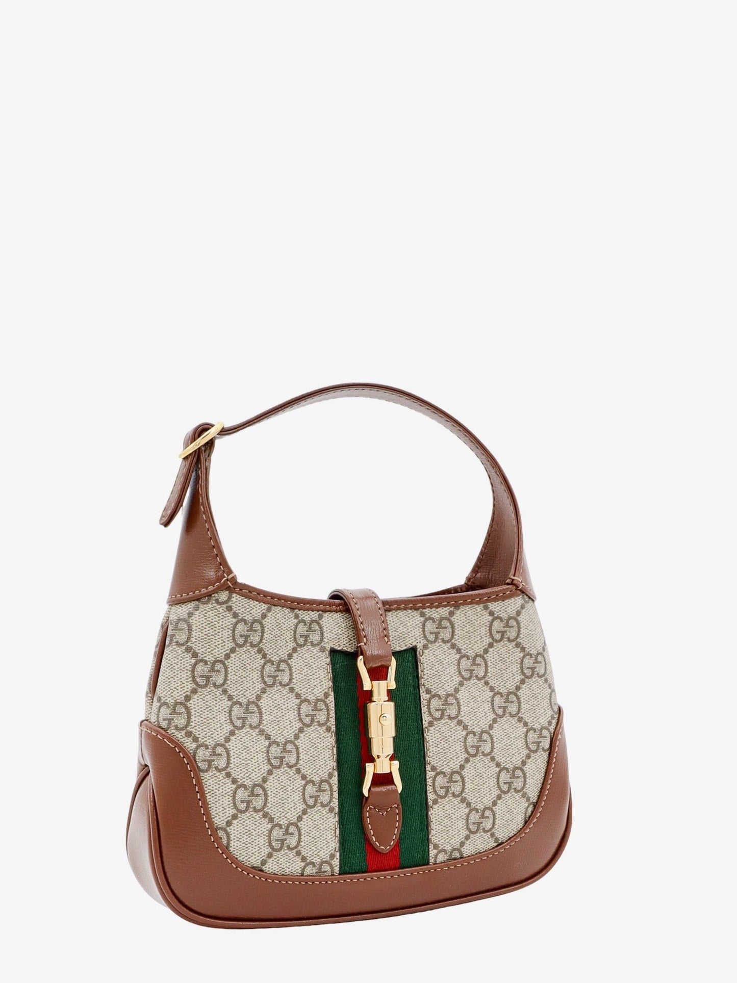 Gucci Gg supreme fabric and leather shoulder bag with iconic web band