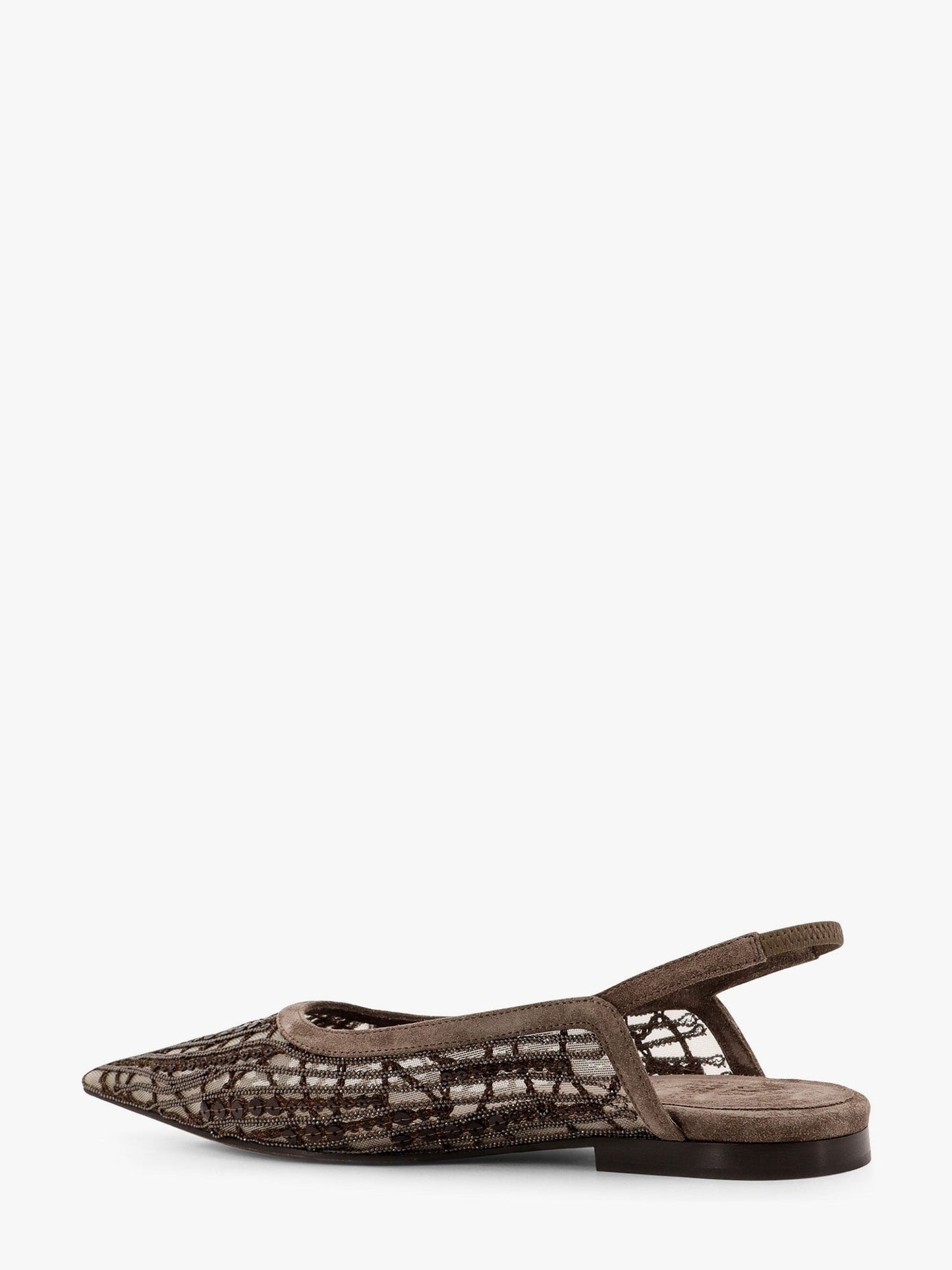 Brunello Cucinelli Glistening abstract embroidery suede flats slingback