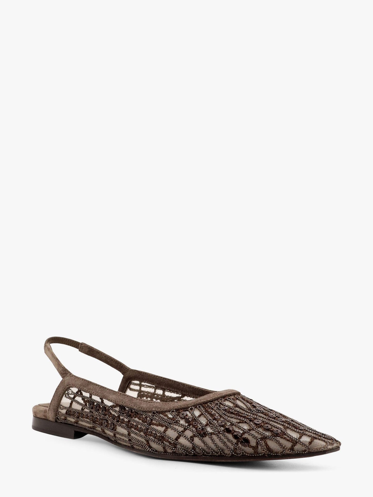 Brunello Cucinelli Glistening abstract embroidery suede flats slingback