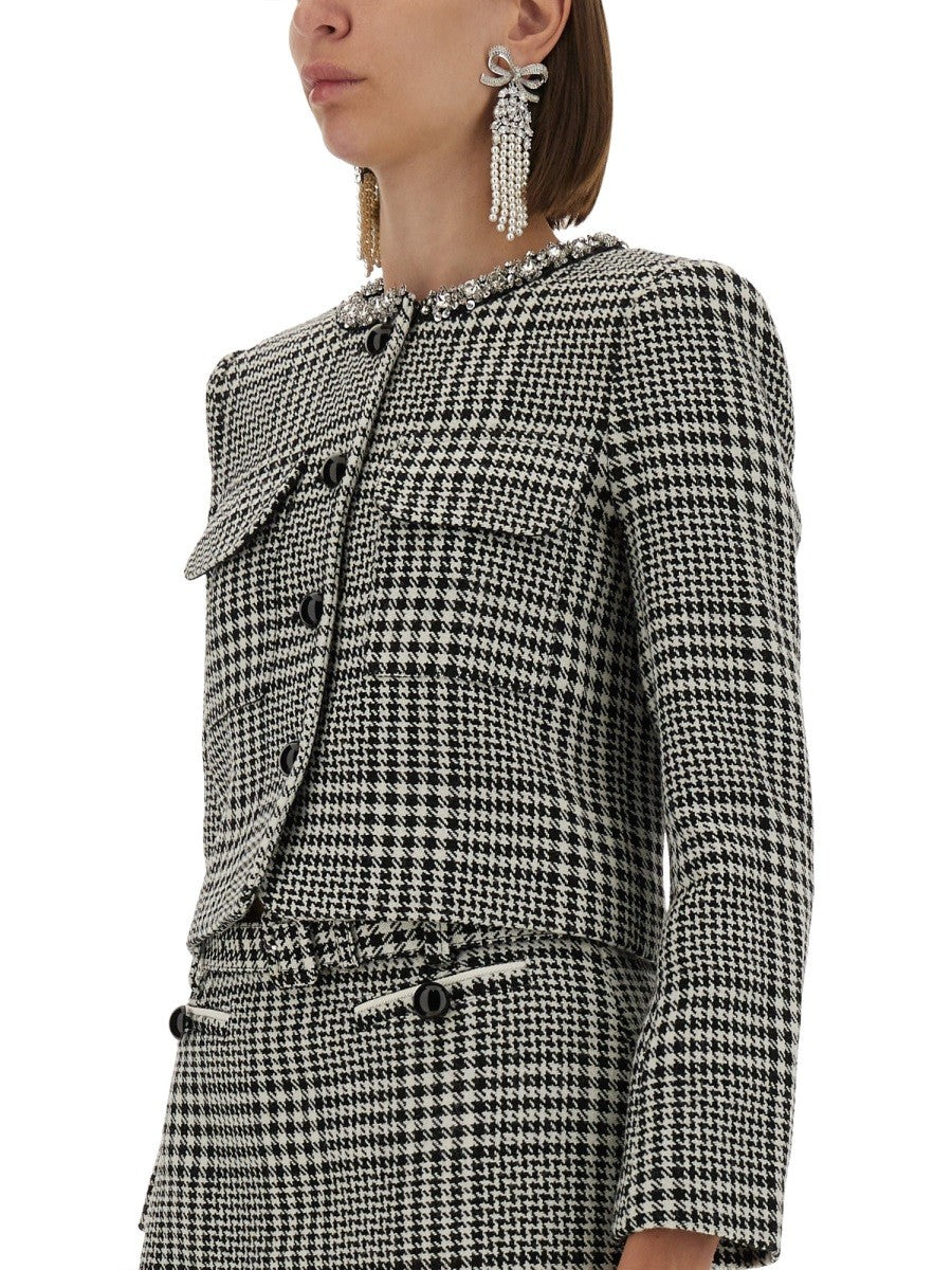 SELF-PORTRAIT HOUNDSTOOTH JACKET WITH CRYSTALS