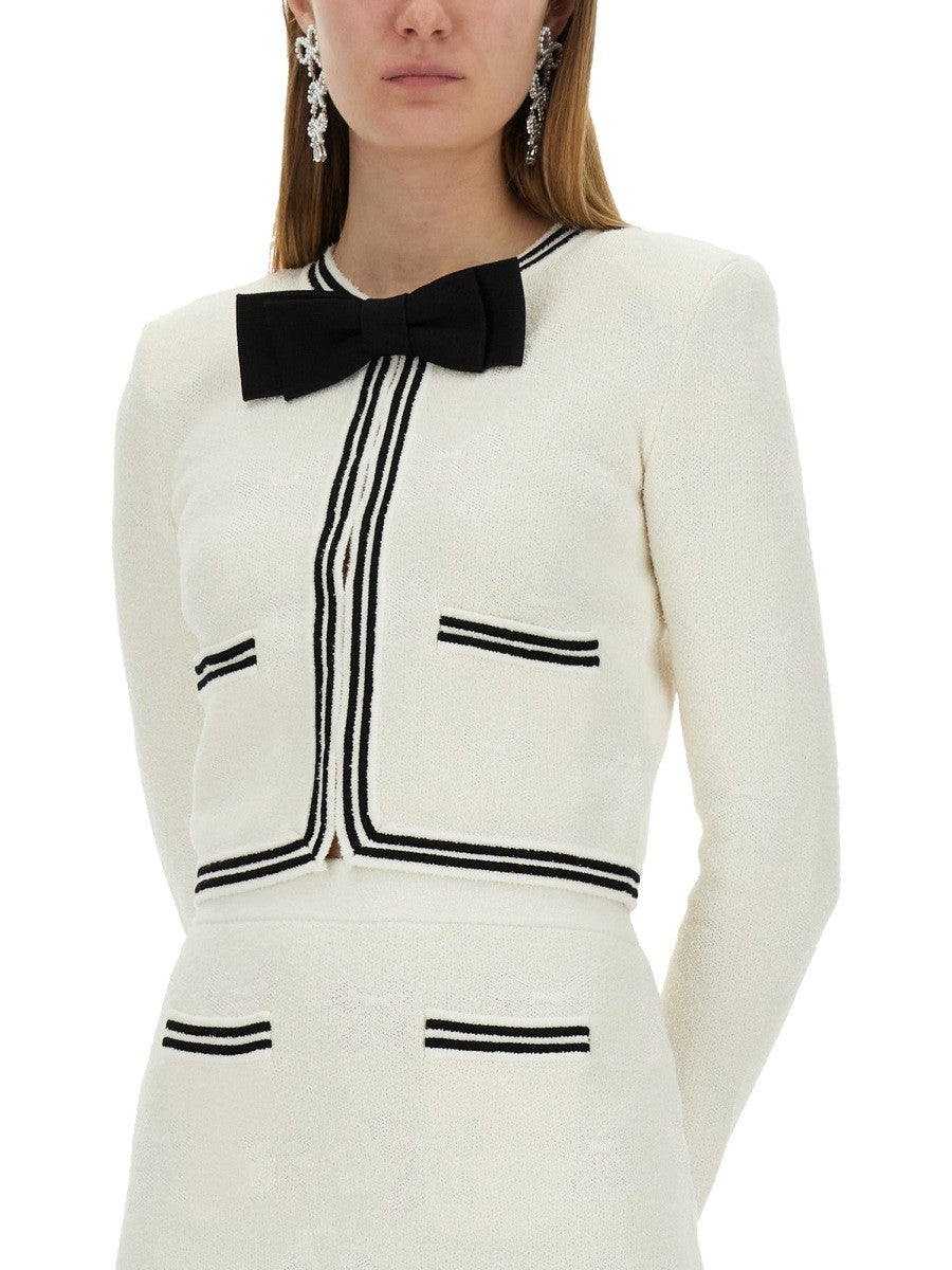 SELF-PORTRAIT JACQUARD CARDIGAN WITH BOW