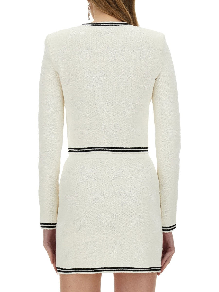 SELF-PORTRAIT JACQUARD CARDIGAN WITH BOW