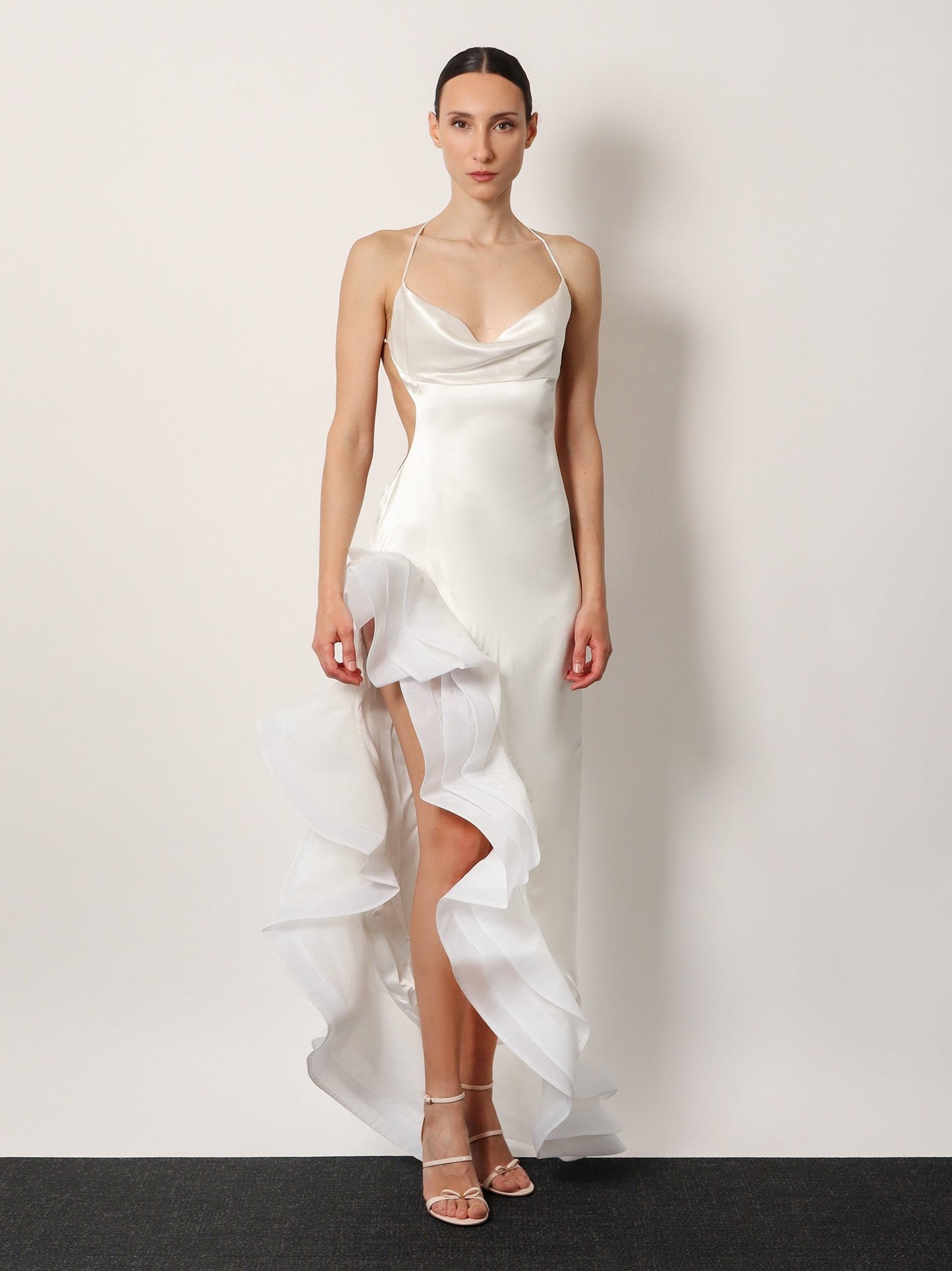 RETROFETE Kailtin satin long dress with volant