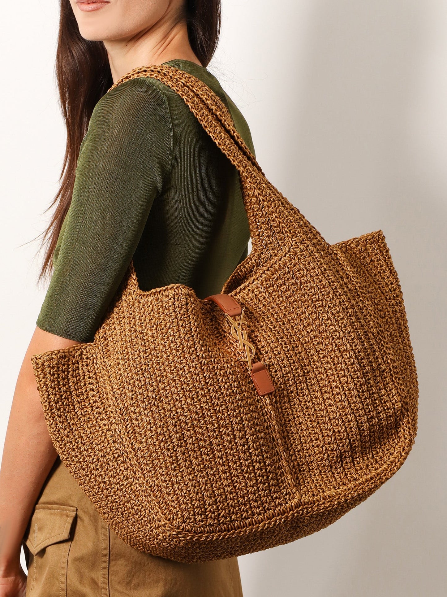 Saint Laurent Le 5 à 7 Bea linen and leather shoulder bag