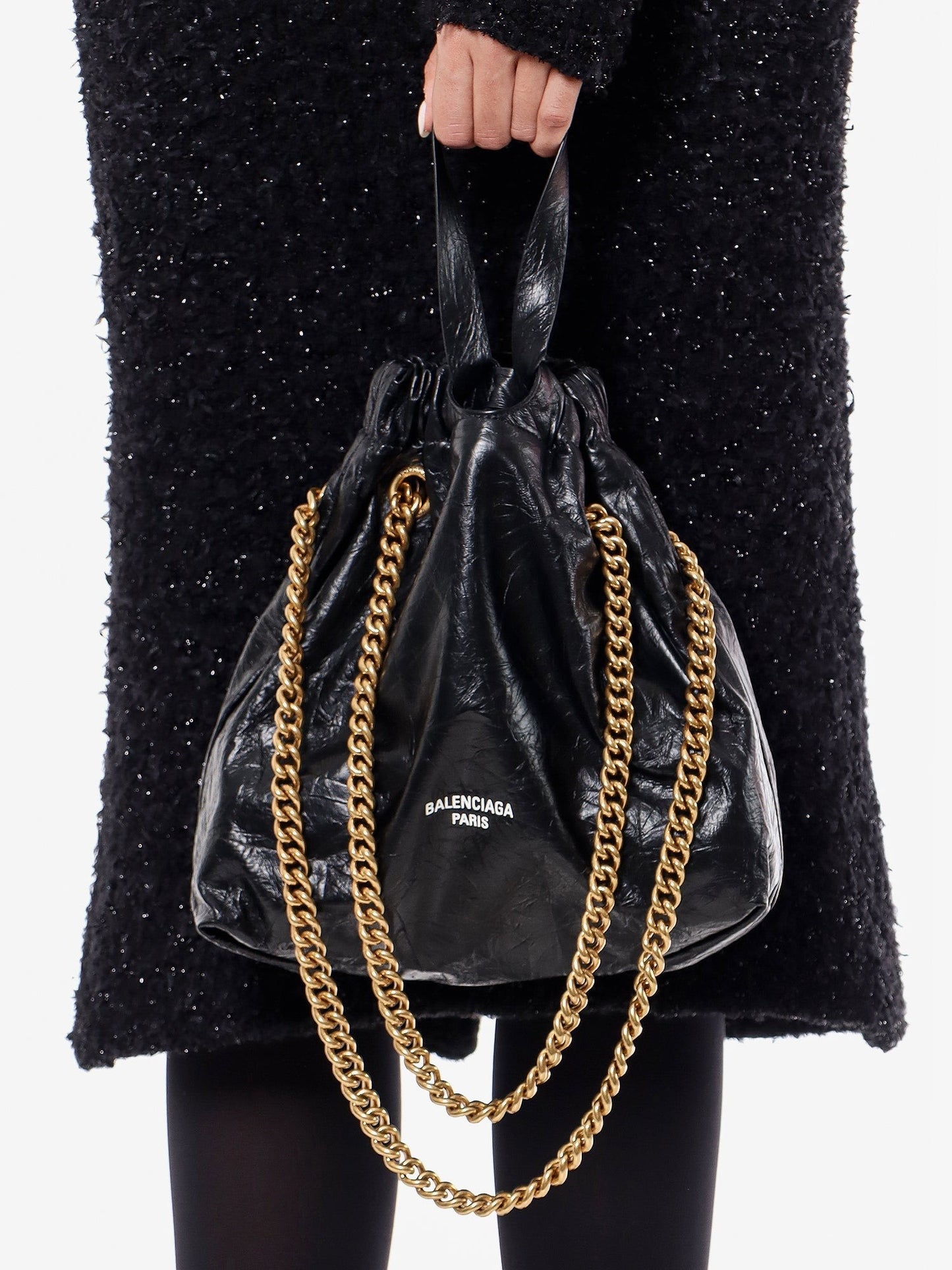 Balenciaga Leather bucket bag with frontal logo