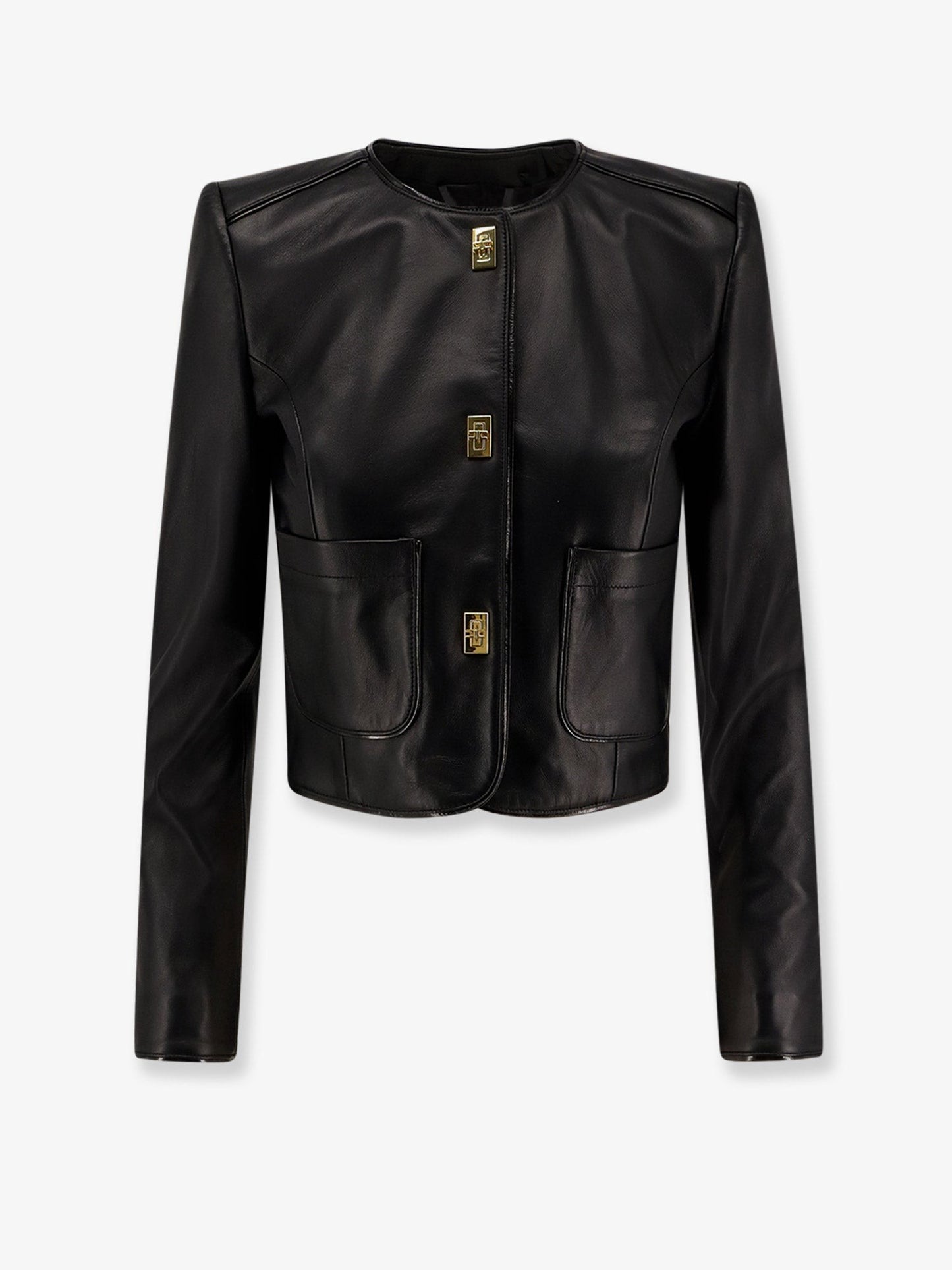 Elisabetta Franchi Leather jacket with Monogram metal details