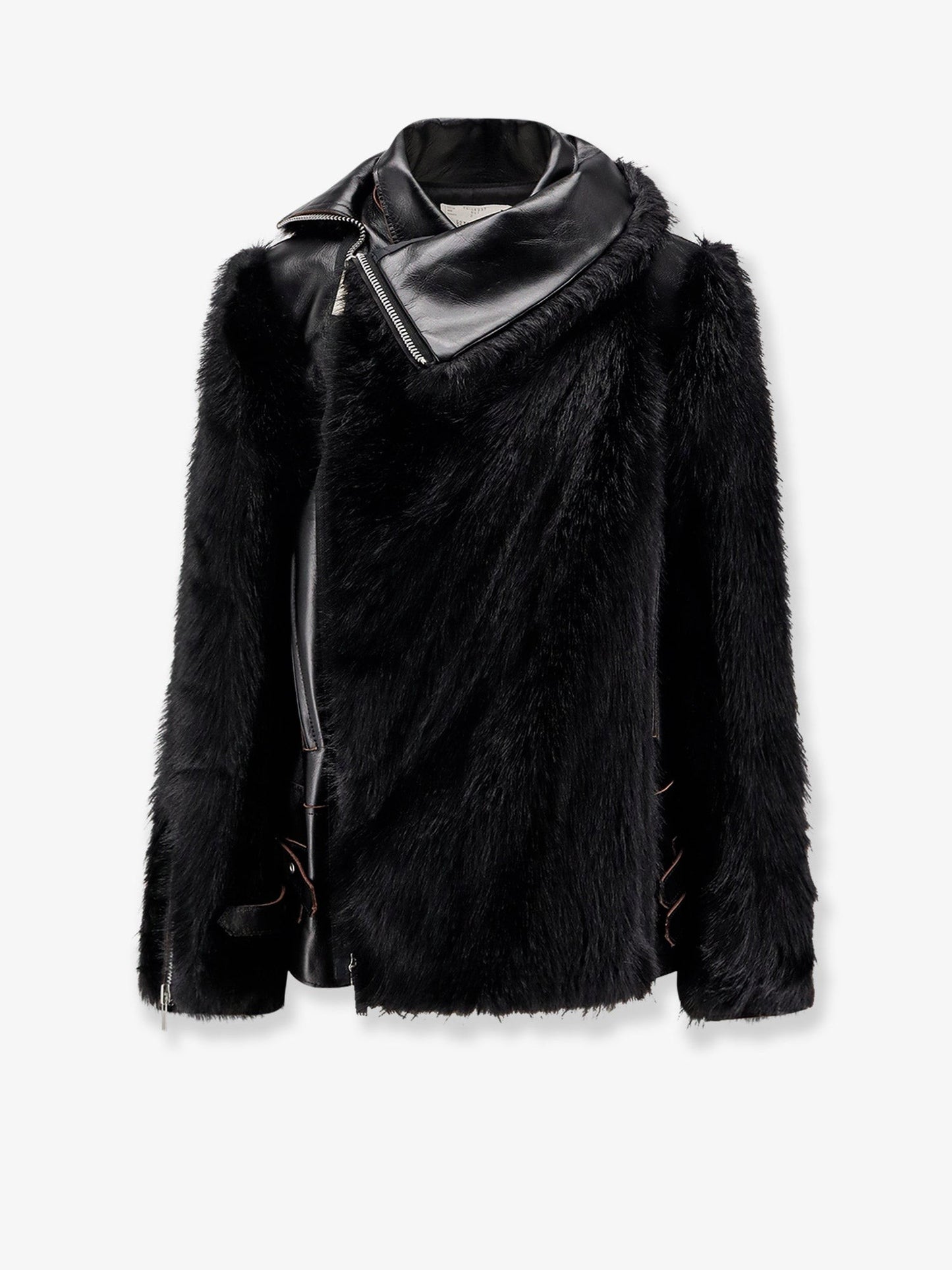 SACAI Leather Jacket with synthetic fur inserts