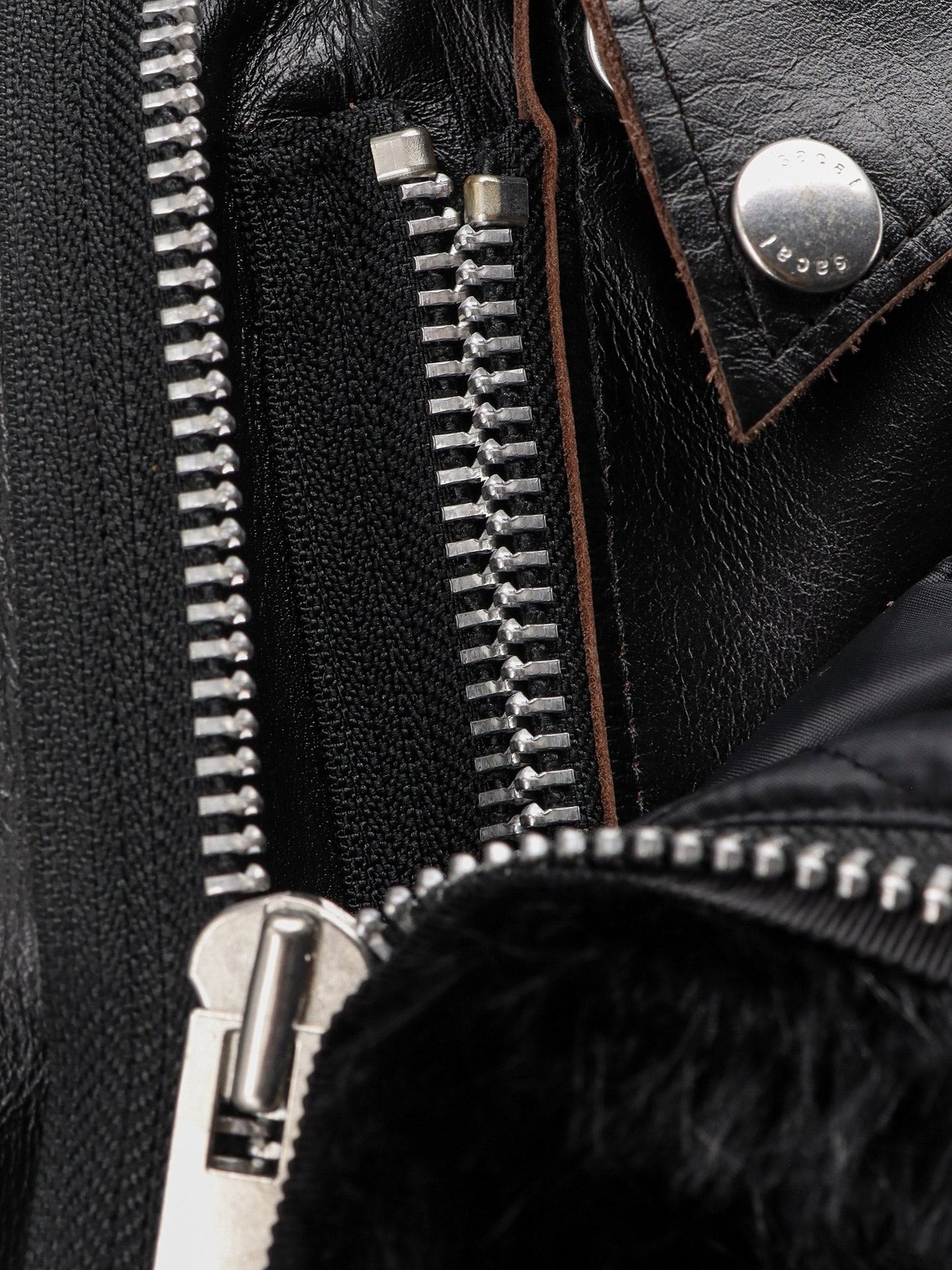 SACAI Leather Jacket with synthetic fur inserts