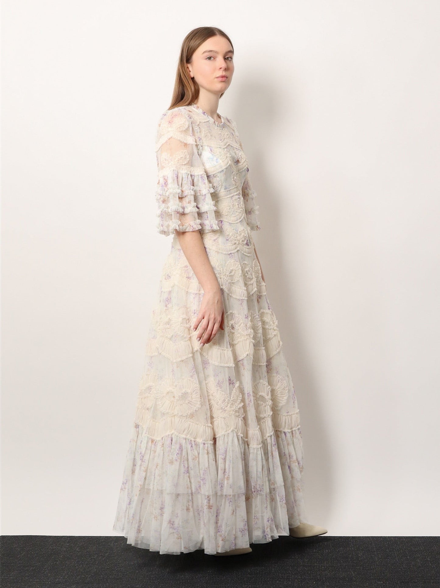 NEEDLE & THREAD Long dress with multicolor motif