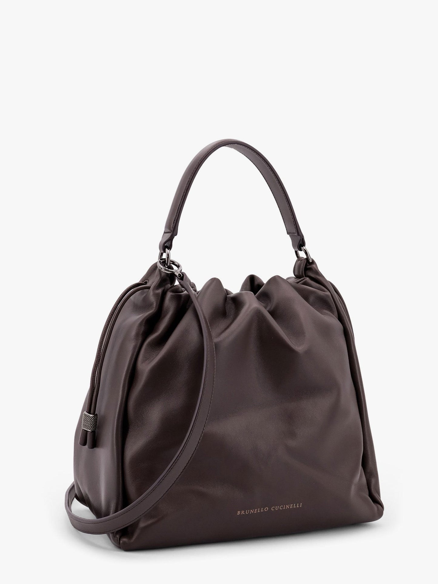 Brunello Cucinelli Mellow Bucket leather handbag with Monili detail
