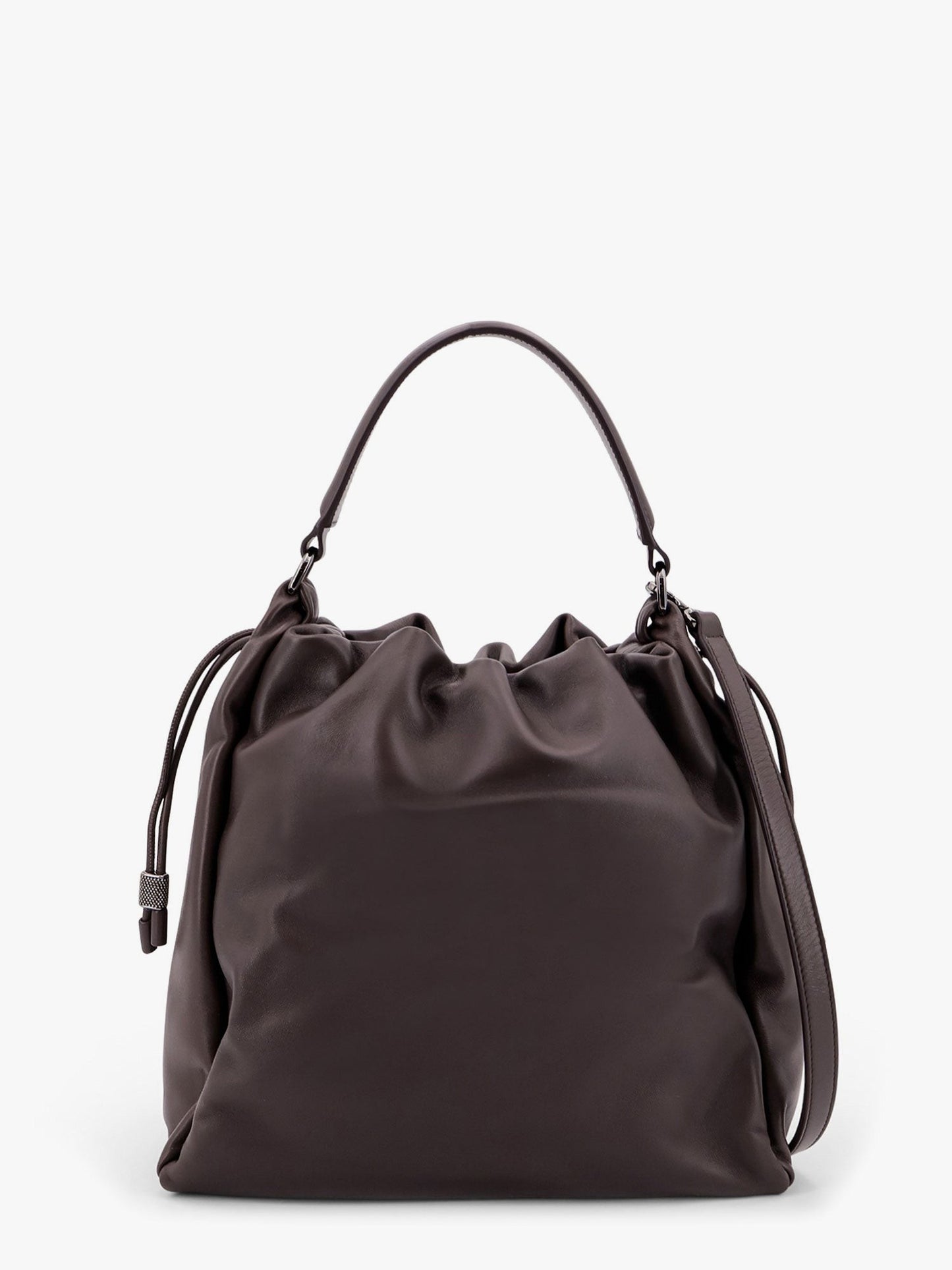 Brunello Cucinelli Mellow Bucket leather handbag with Monili detail