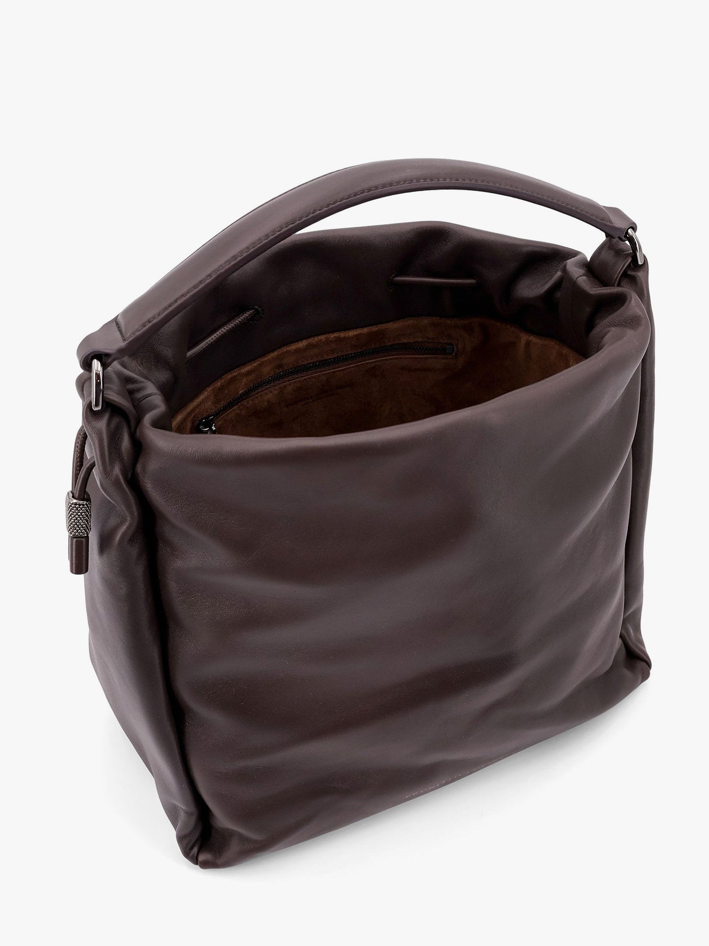 Brunello Cucinelli Mellow Bucket leather handbag with Monili detail