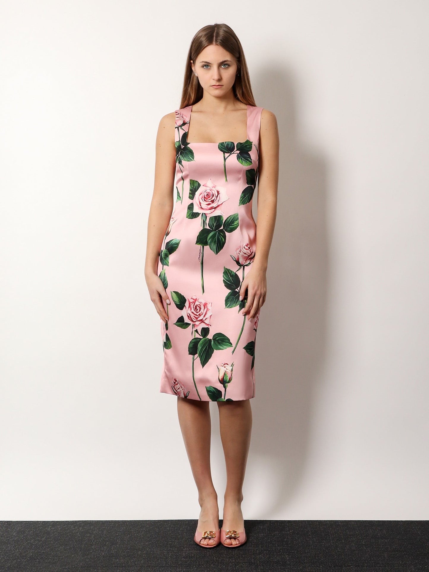 DOLCE e GABBANA Midi dress with roses multicolor print