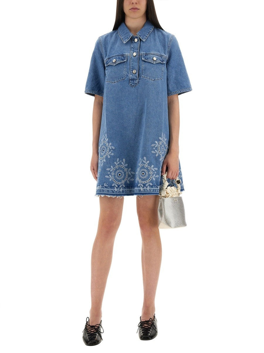 GANNI MINI DRESS WITH SANGALLO EMBROIDERY