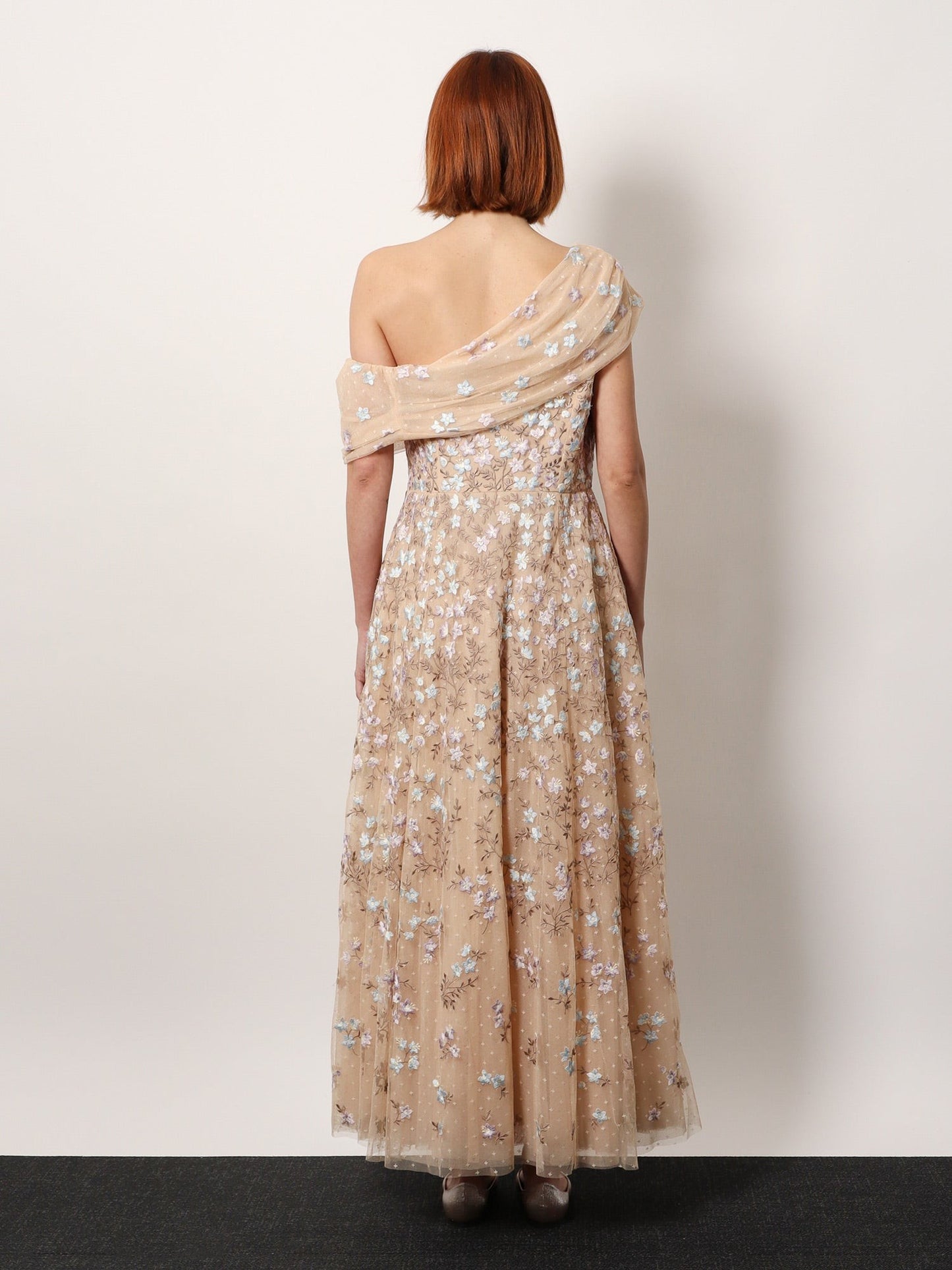 NEEDLE & THREAD One-shoulder long dress with multicolor embroidery