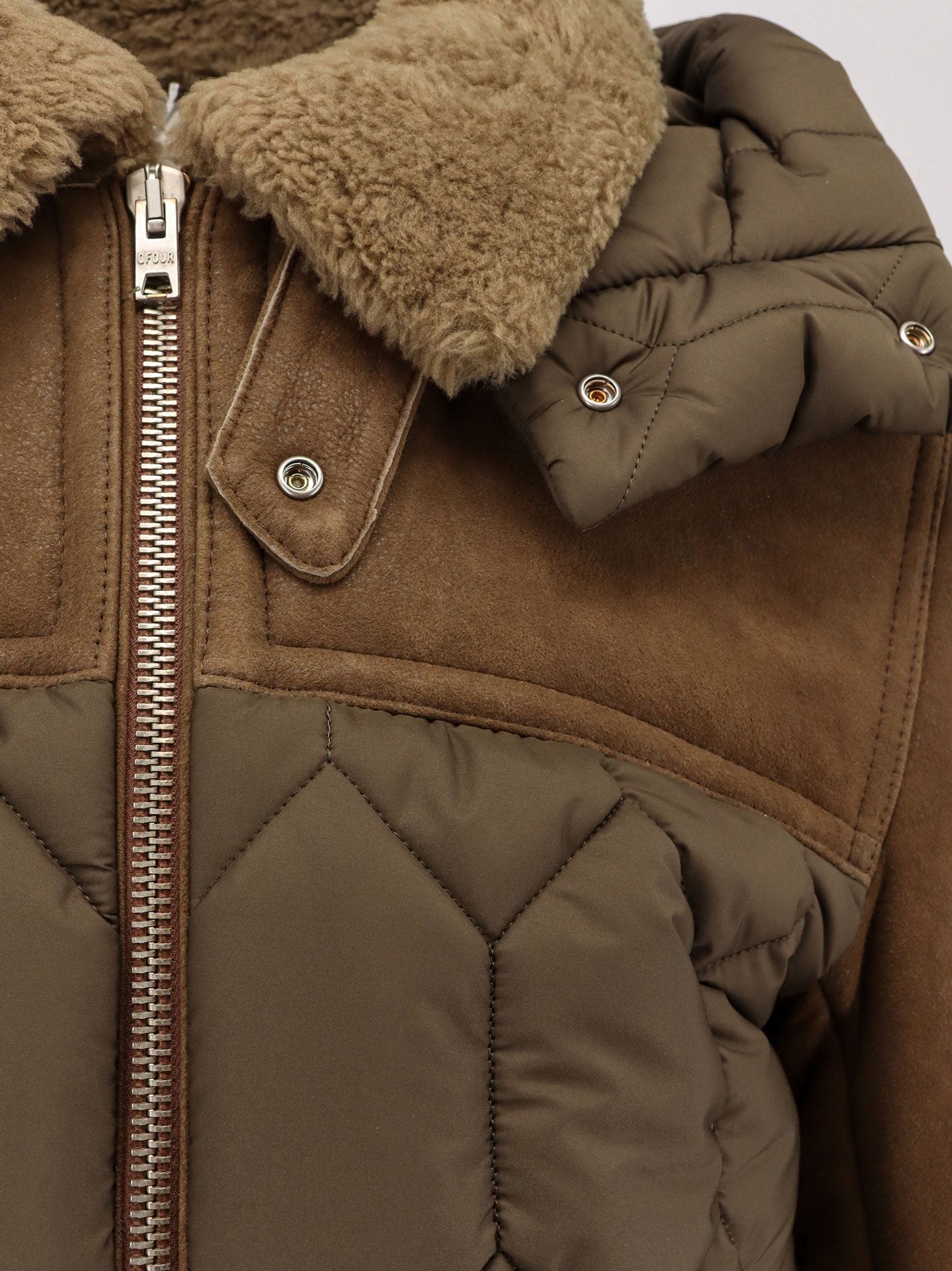 DFOUR Padded nylon down jacket with leather inserts