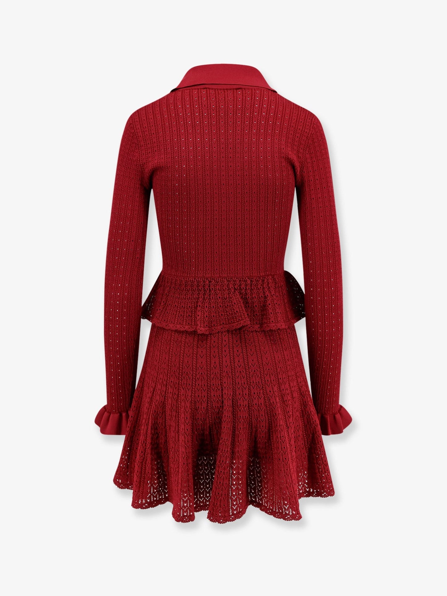 SELF PORTRAIT Perforated knit short dress with jewel buttons