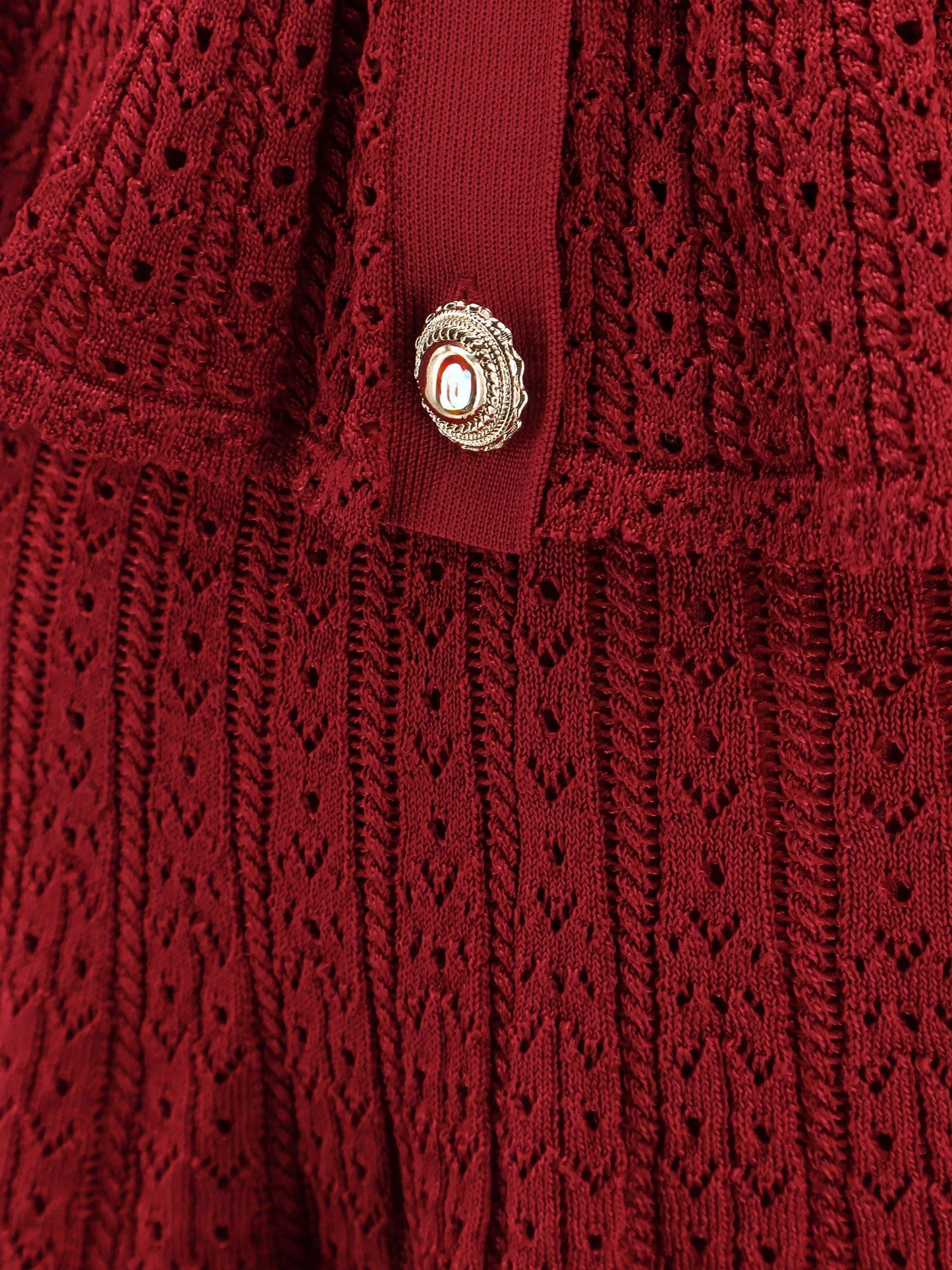 SELF PORTRAIT Perforated knit short dress with jewel buttons
