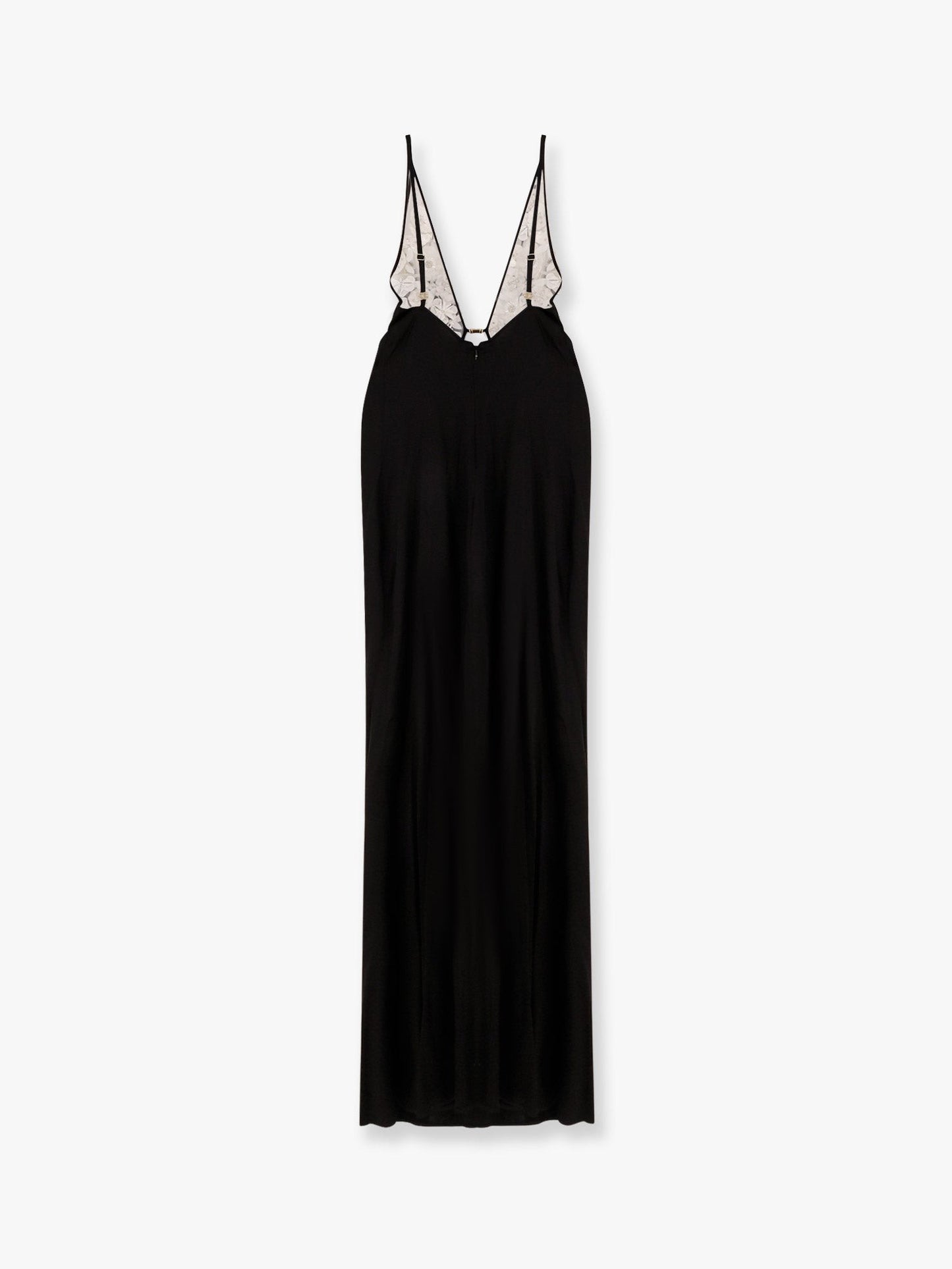 Elisabetta Franchi Red carpet embroidery long dress with voile inserts and flowers detail