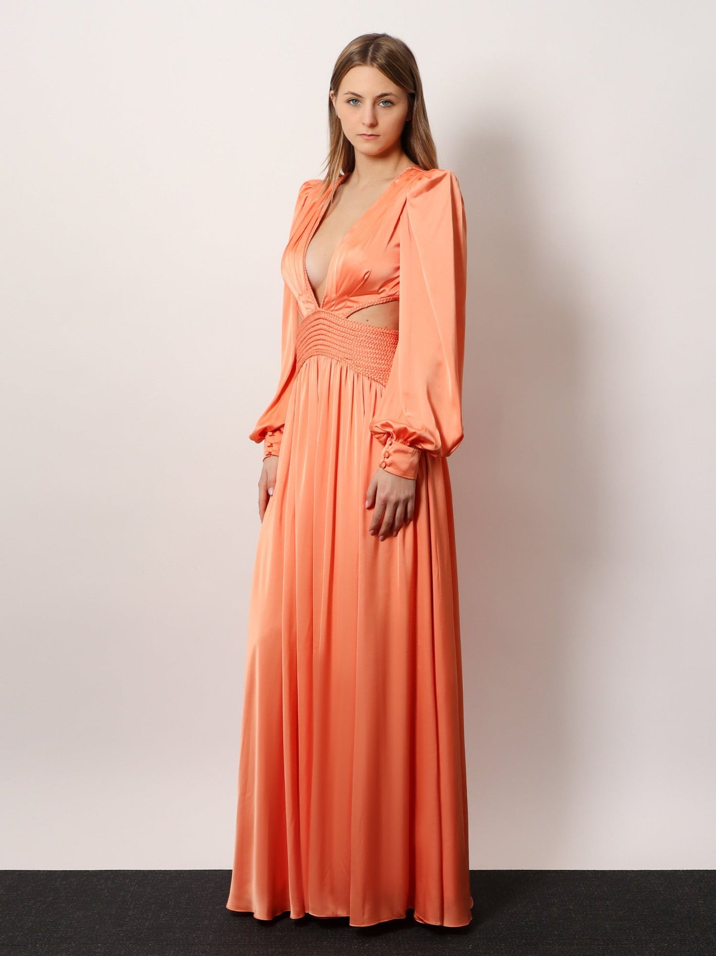PATBO Satin sunset long dress with cut-out details