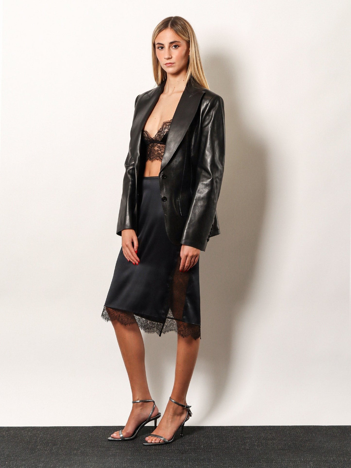 TOM FORD Silk skirt with lace inserts