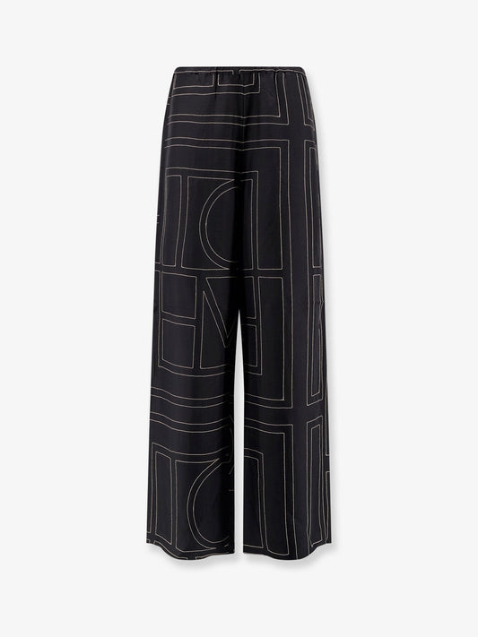 TOTEME Silk trousers with Monogram Logo embroidery