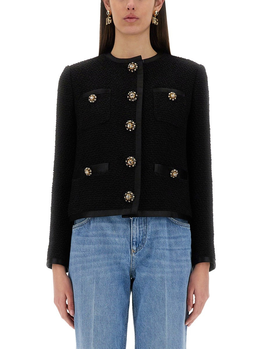 Dolce & Gabbana SINGLE-BREASTED TWEED BOUCLÉ SHORT JACKET