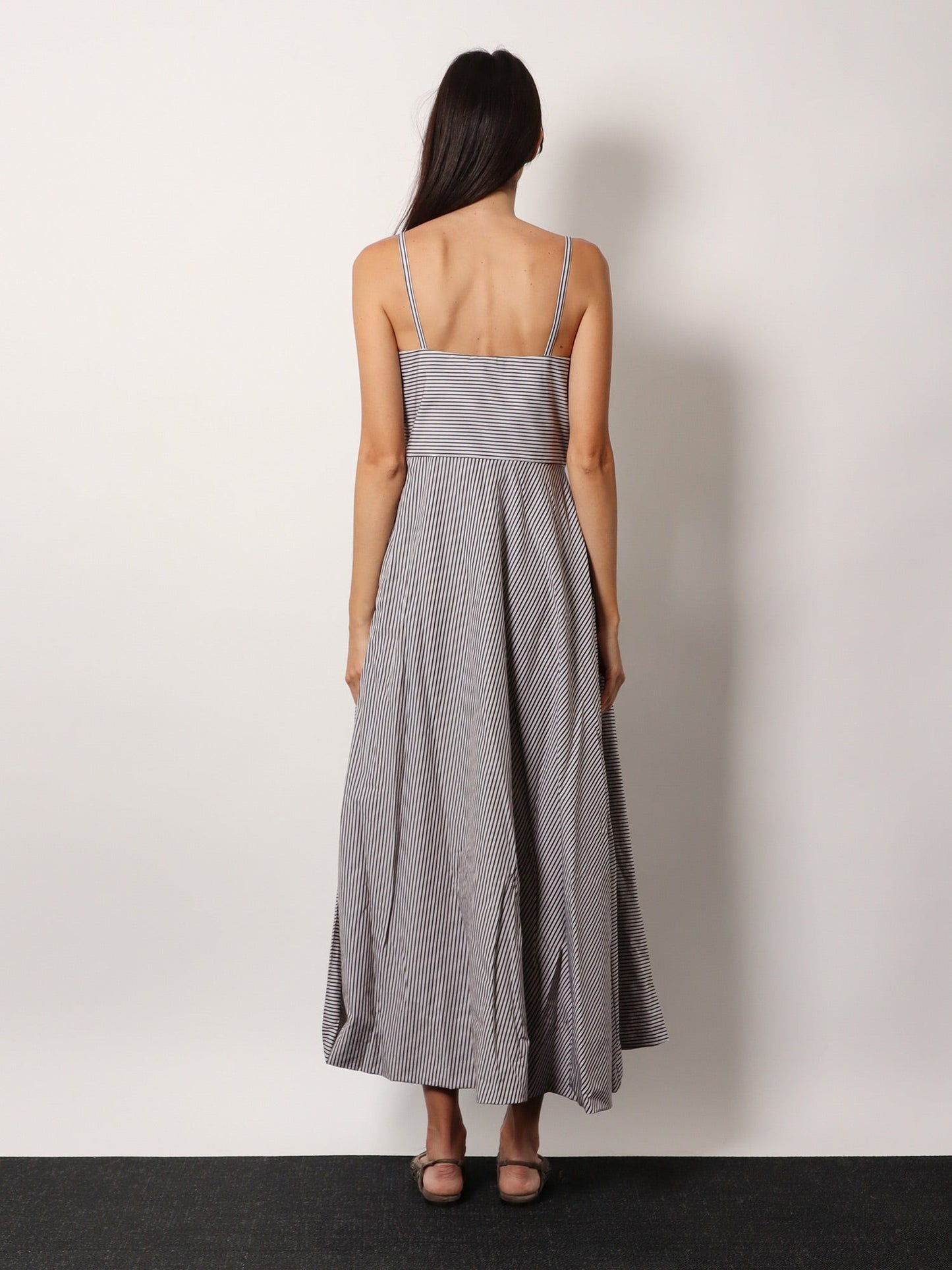 Brunello Cucinelli Striped cotton long dress with wide panel