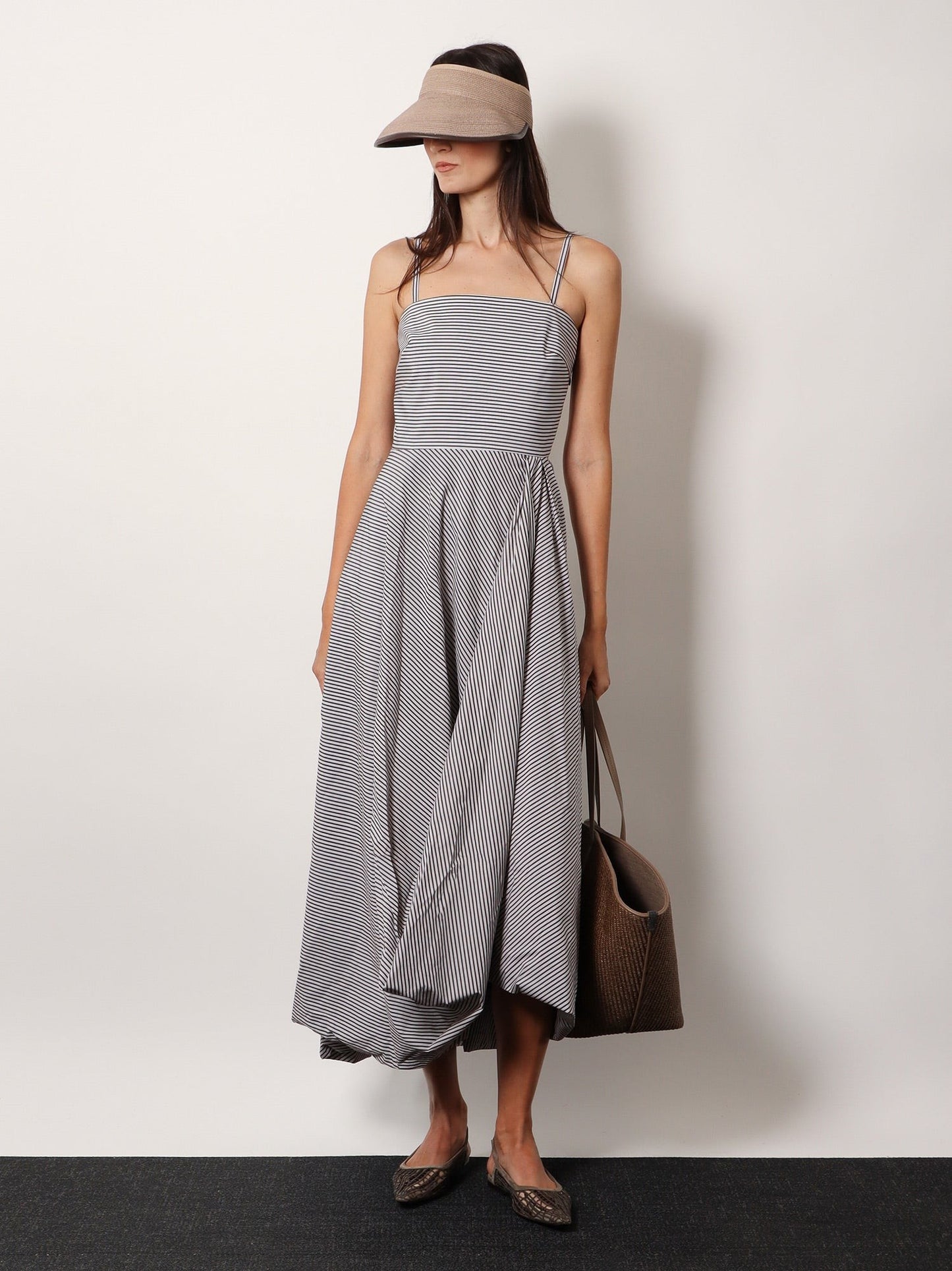 Brunello Cucinelli Striped cotton long dress with wide panel