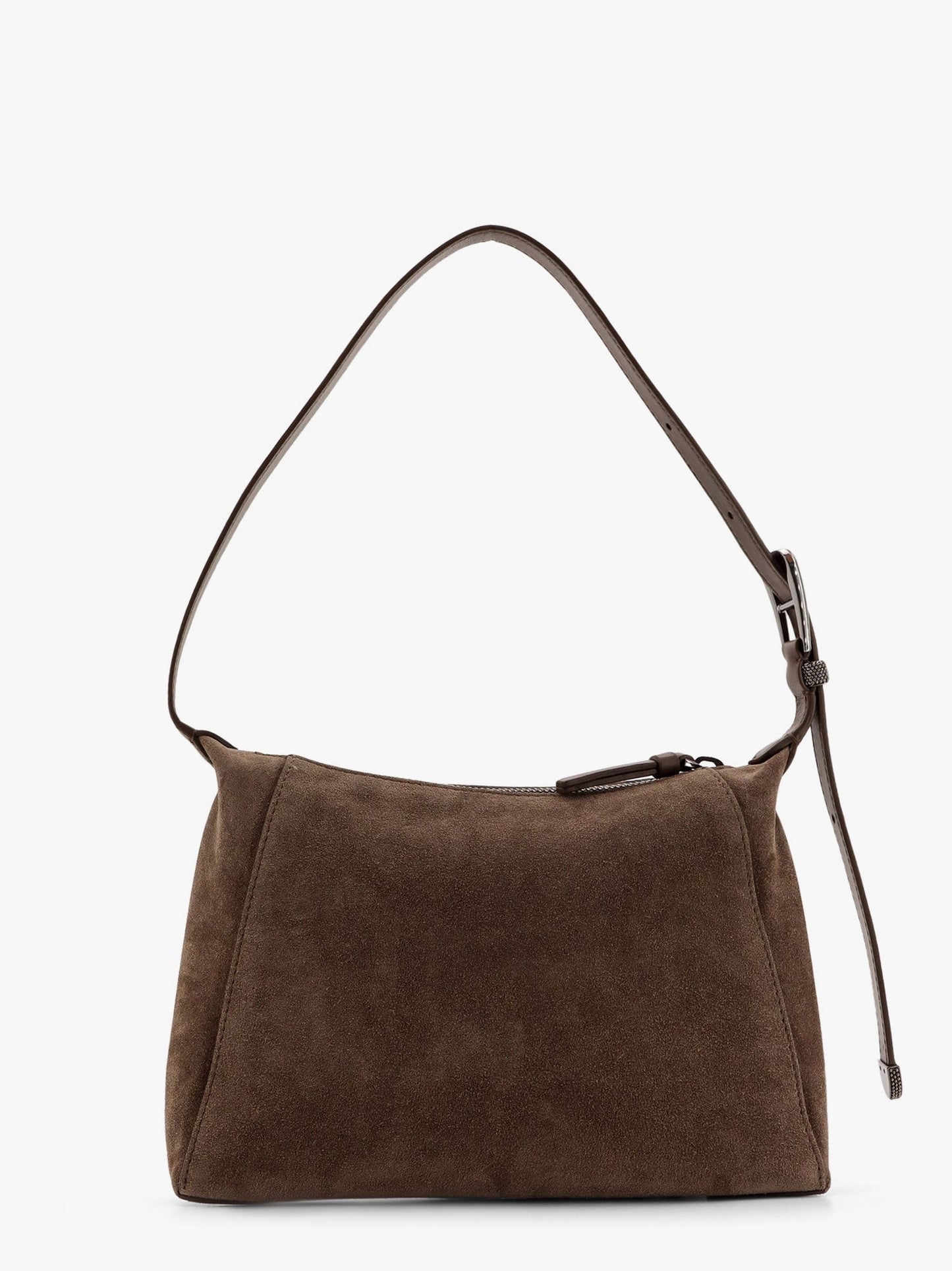 Brunello Cucinelli Suede and leather shoulder bag with monili detail