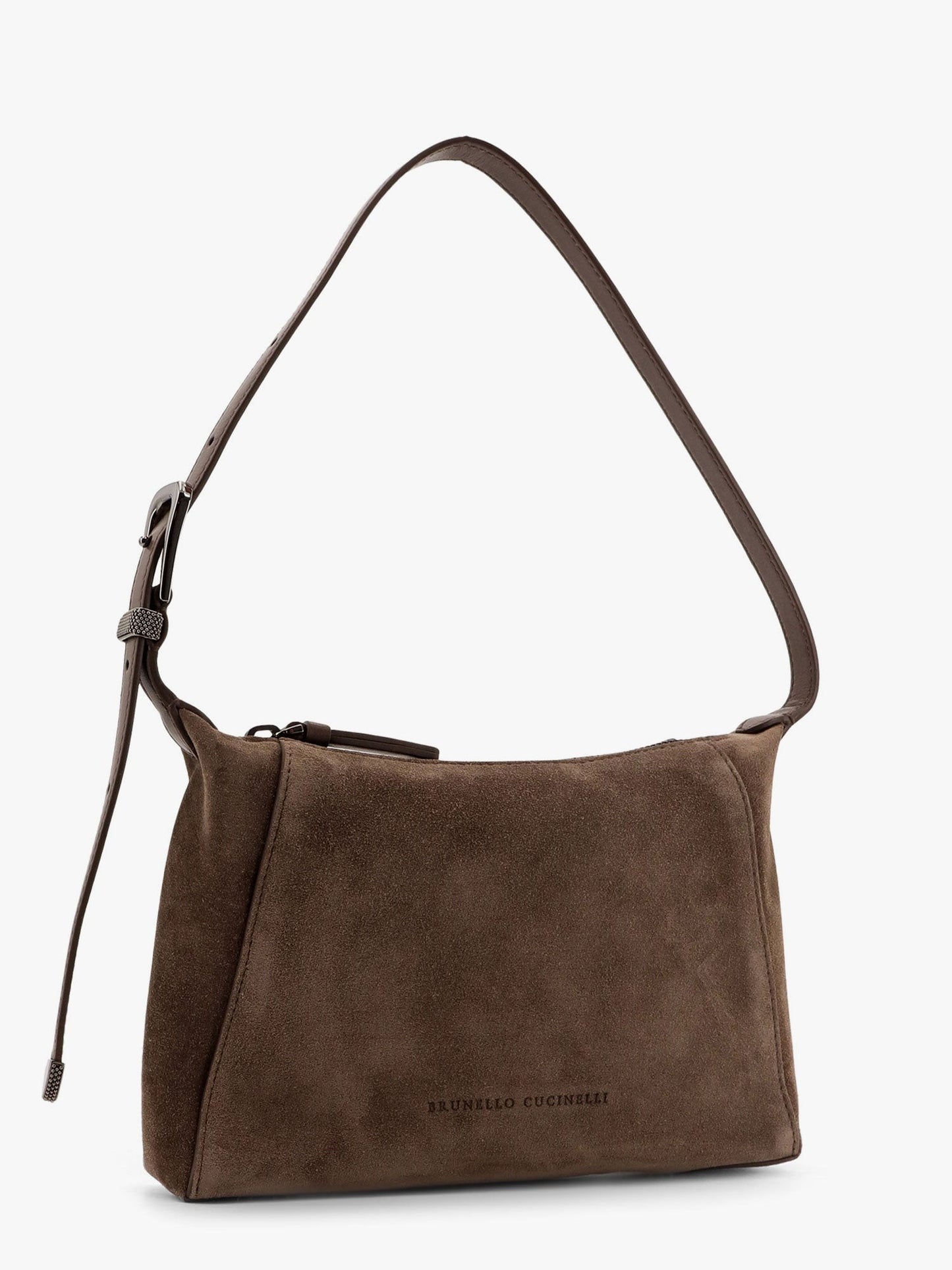 Brunello Cucinelli Suede and leather shoulder bag with monili detail