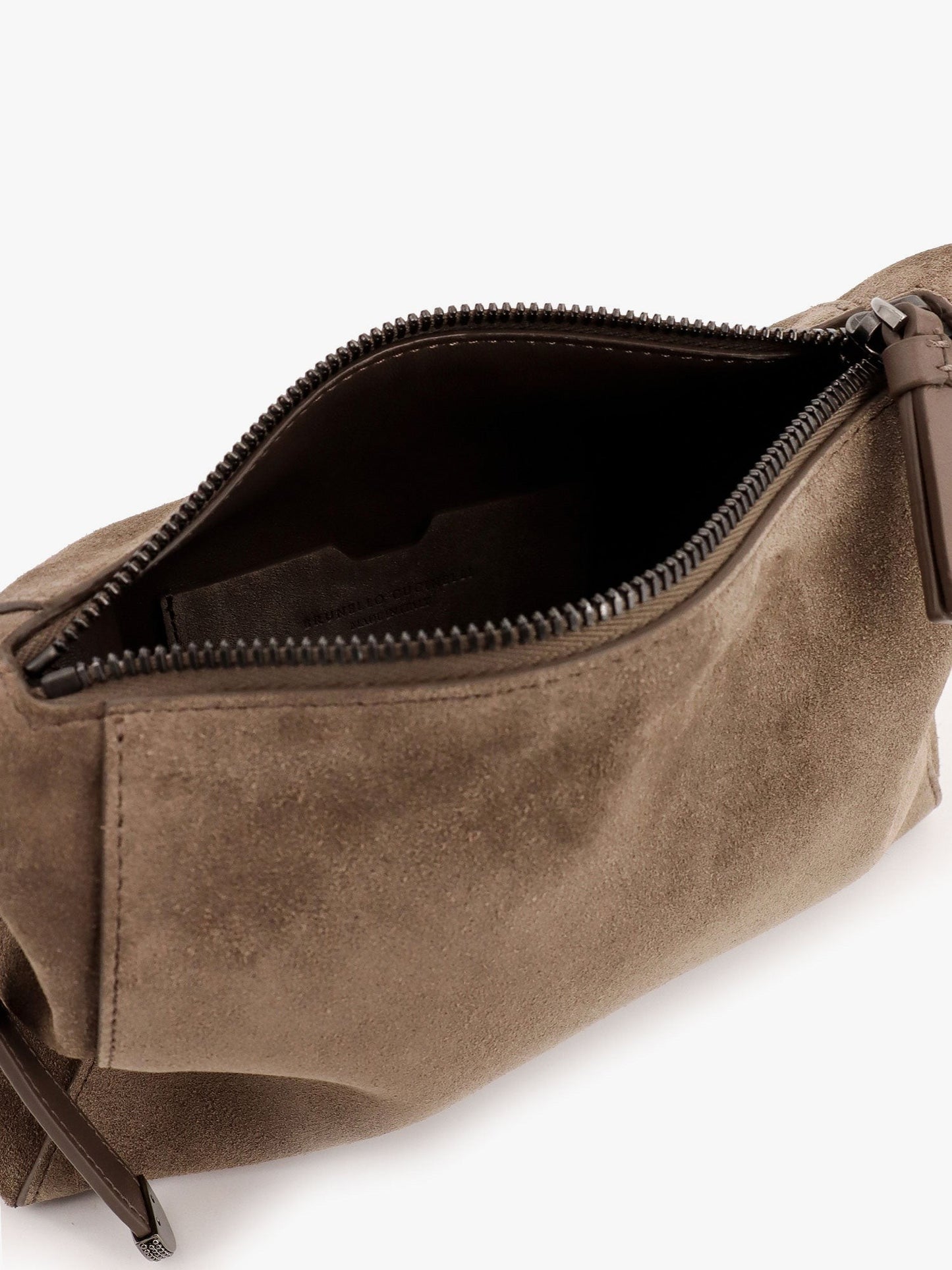 Brunello Cucinelli Suede and leather shoulder bag with monili detail