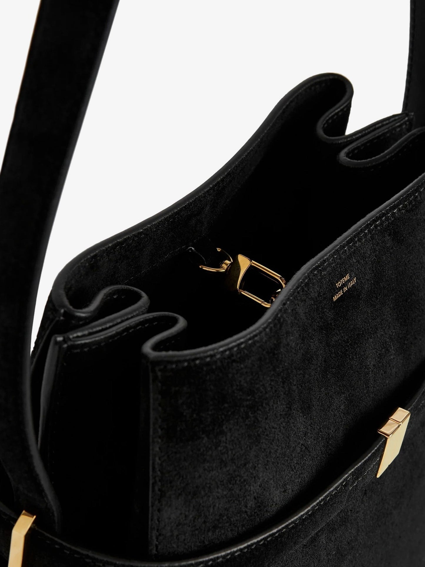 TOTEME Suede shoulder bag with metal detail on the front