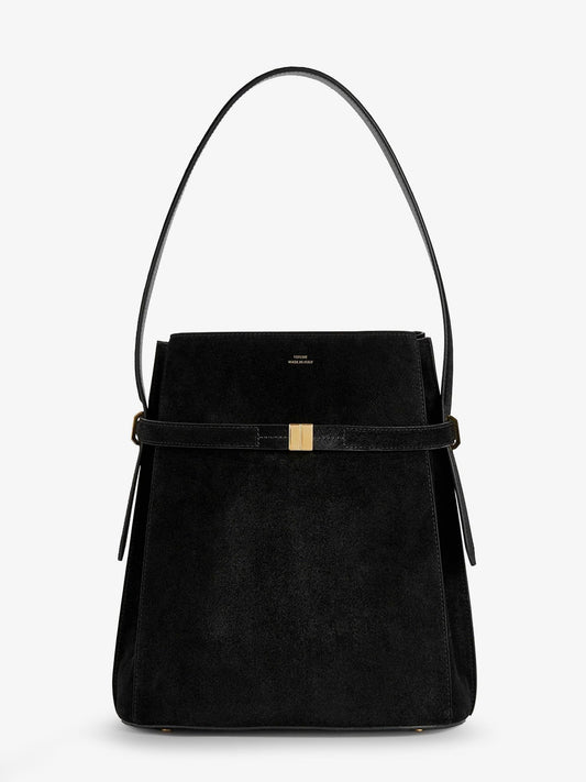 TOTEME Suede shoulder bag with metal detail on the front