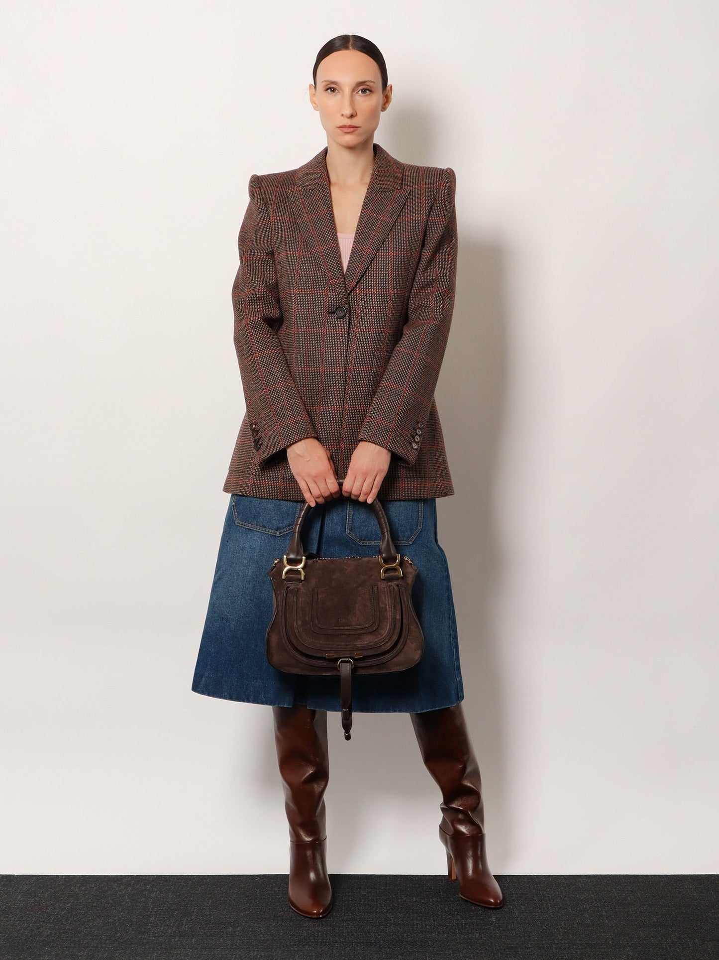 CHLOE' Tartan wool blazer with shoulder pads